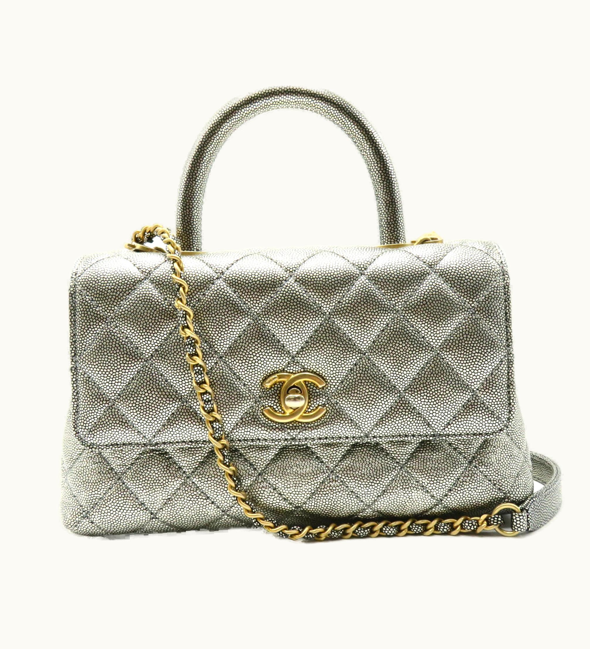 Chanel Chanel Coco Handle Matelasse Chainshoulder Gray Metallic Gray Caviar Skin [Grained Calf]