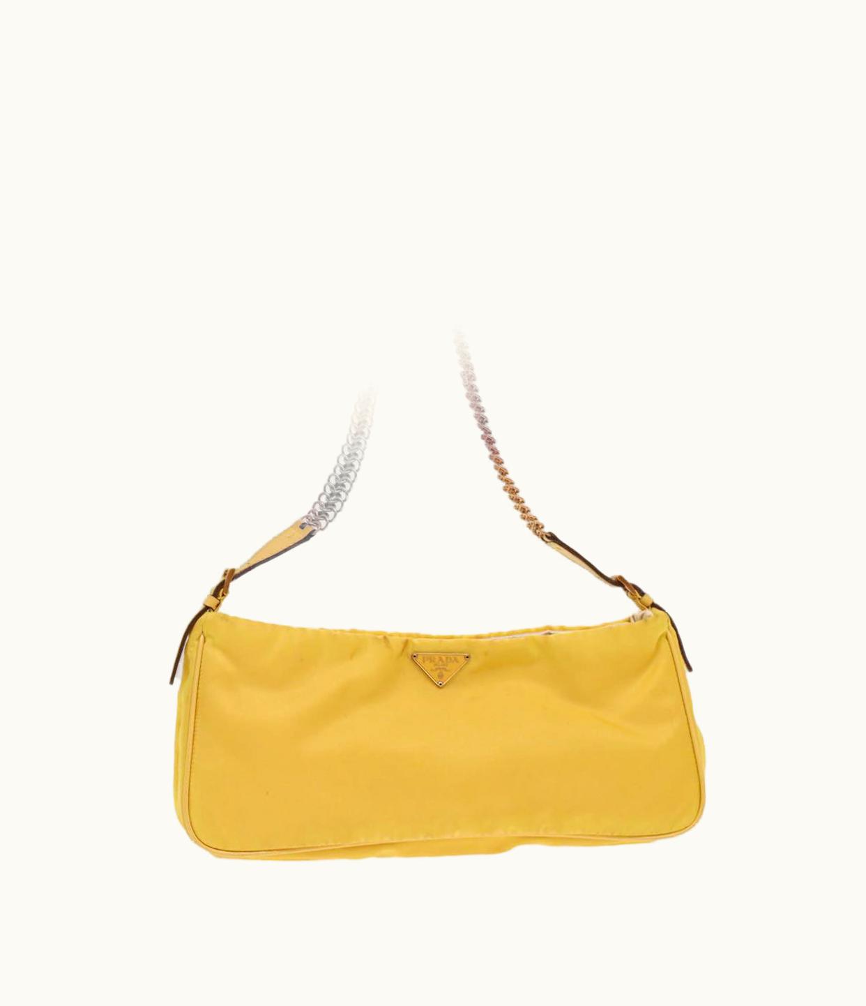 Prada Prada Chain Shoulder Bag Nylon Yellow