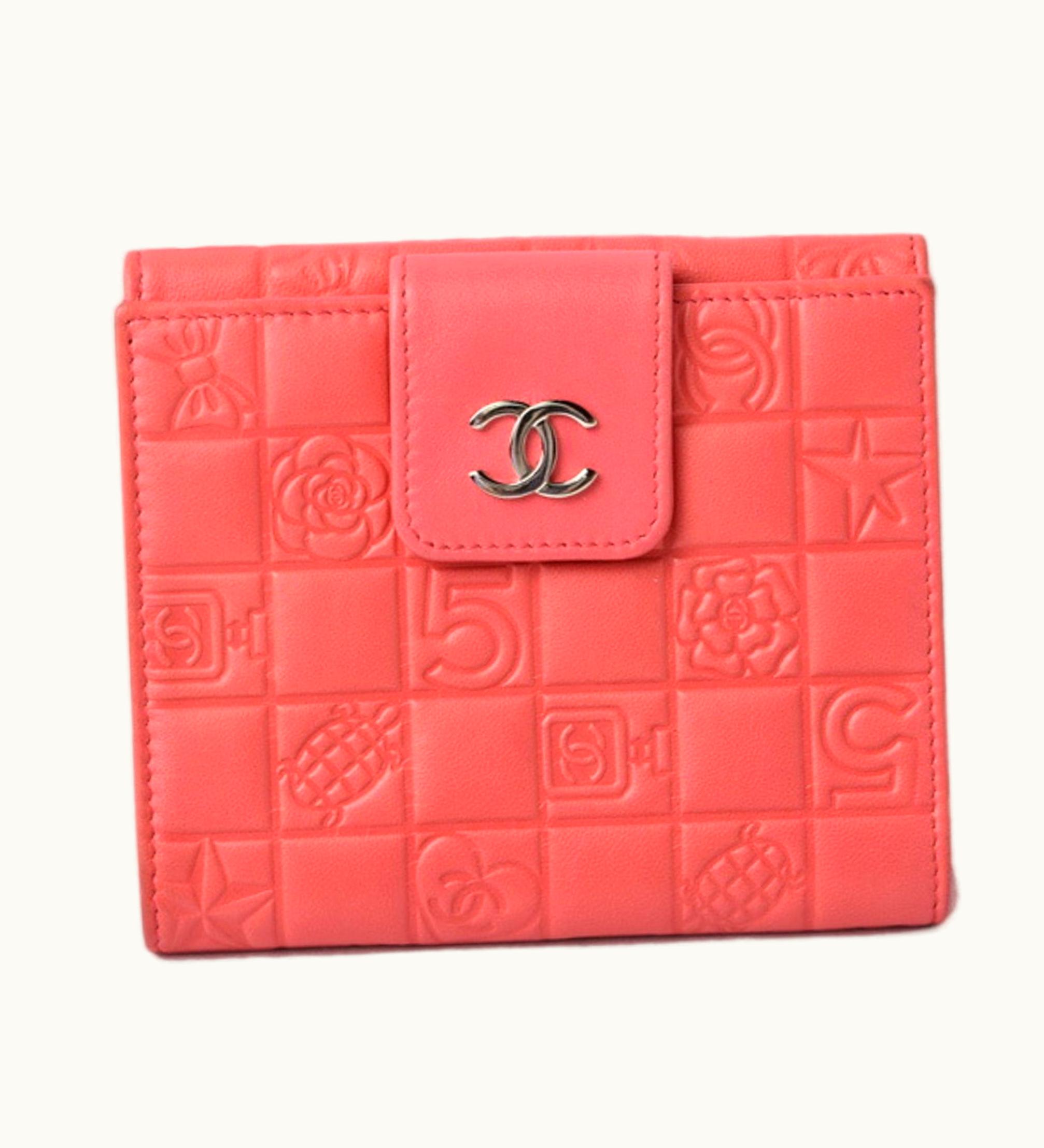 Chanel Chanel Wallet Chanel Folding Lambskin Icon Coral Pink