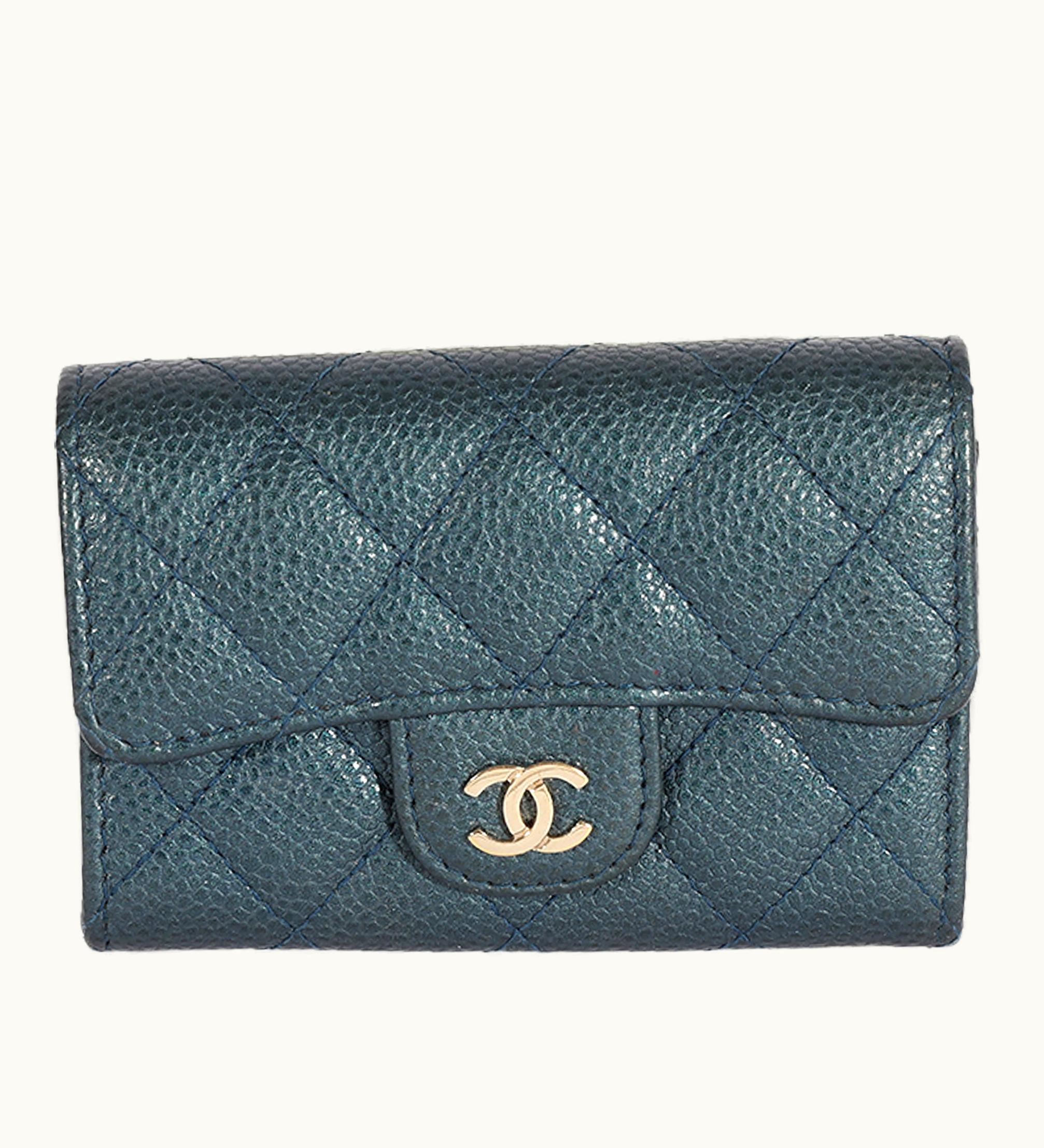 Chanel Chanel Blue Quilted Caviar Flap Card Holder Wallet