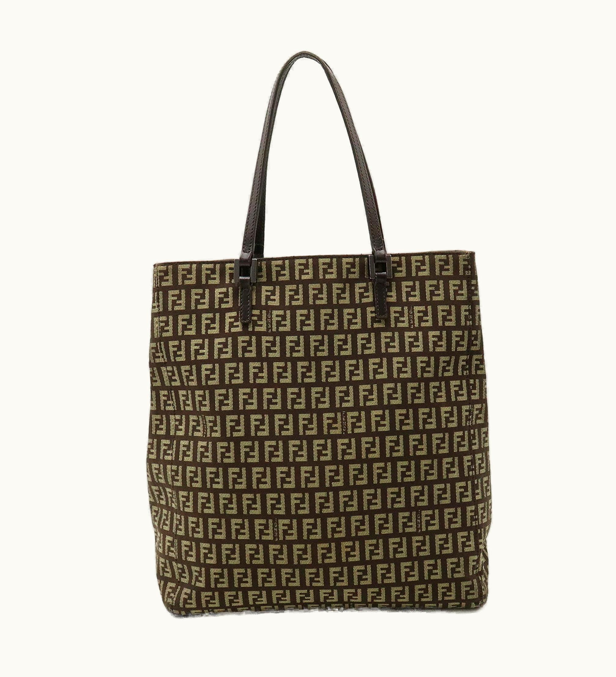 Fendi Fendi Zucchino Zucca Pattern Tote Bag Handbag Canvas Leather Dark Brown Beige 8Bh067