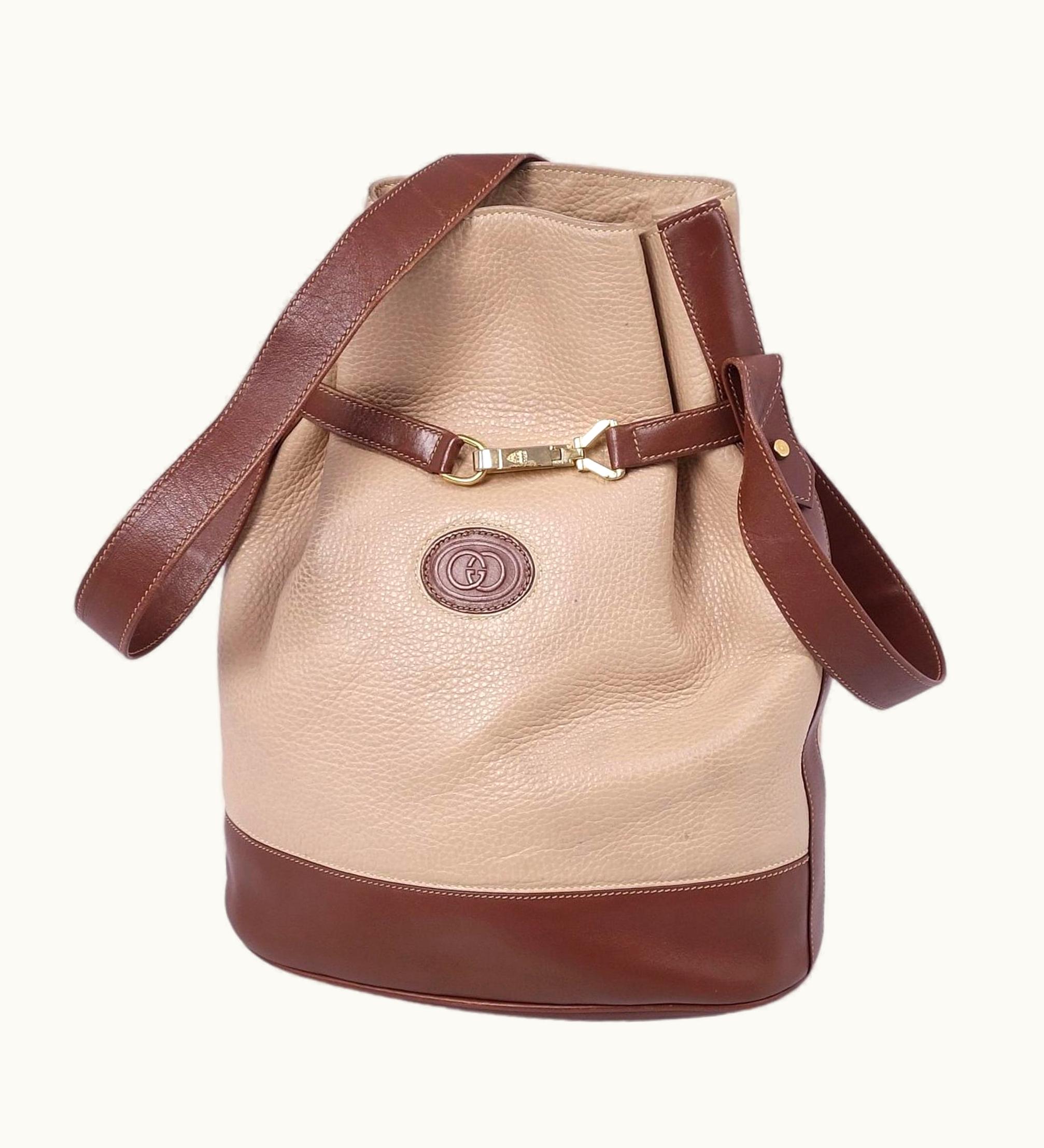 Gucci Gucci Bag Shoulder GG Gold Crest Tag Leather Ladies Beige Brown