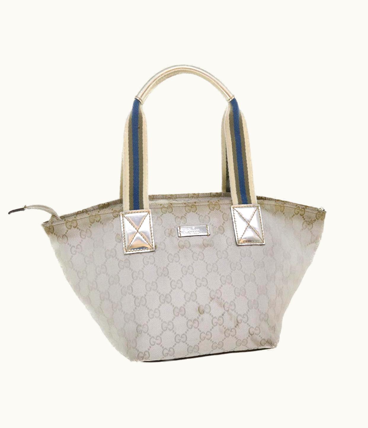 Gucci Gucci GG Canvas Sherry Line Tote Bag Silver Blue Gray 131223