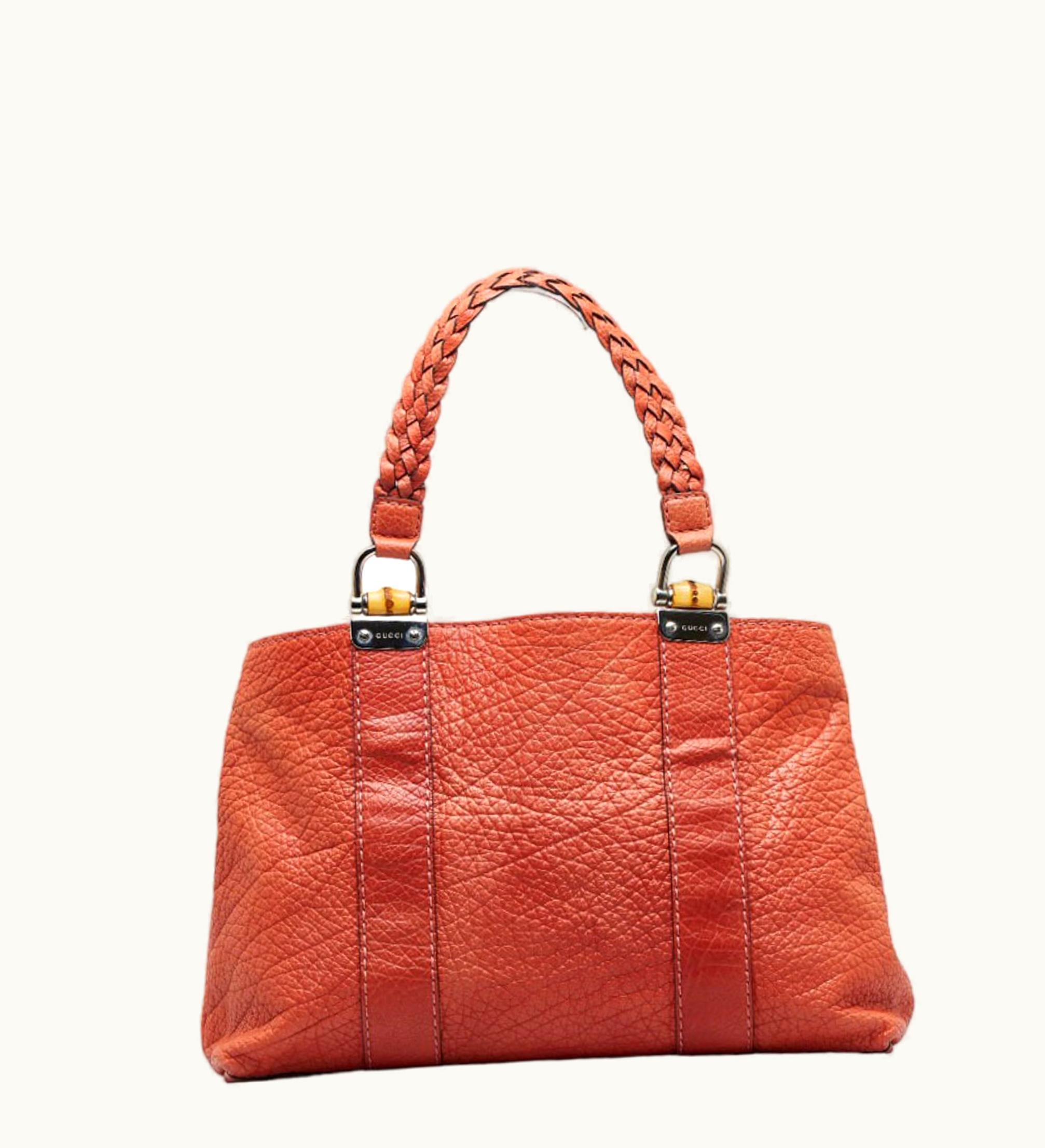 Gucci Gucci Bamboo Handle Handbag Tote Bag 232947 Orange Leather Ladies