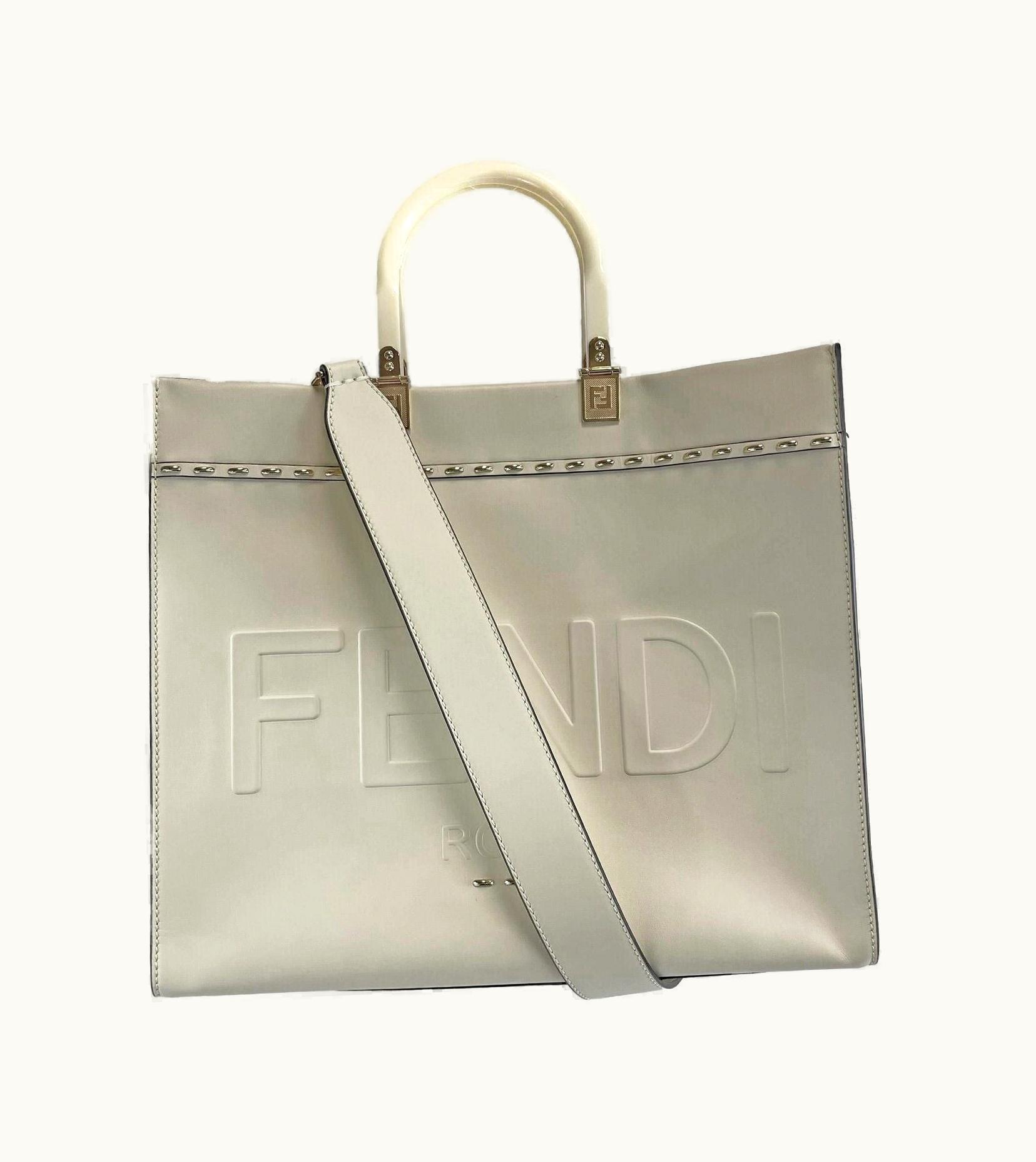 Fendi Fendi - Plexiglass Handle Sunshine Medium Cream Shopper Tote W/ Shoulder Strap