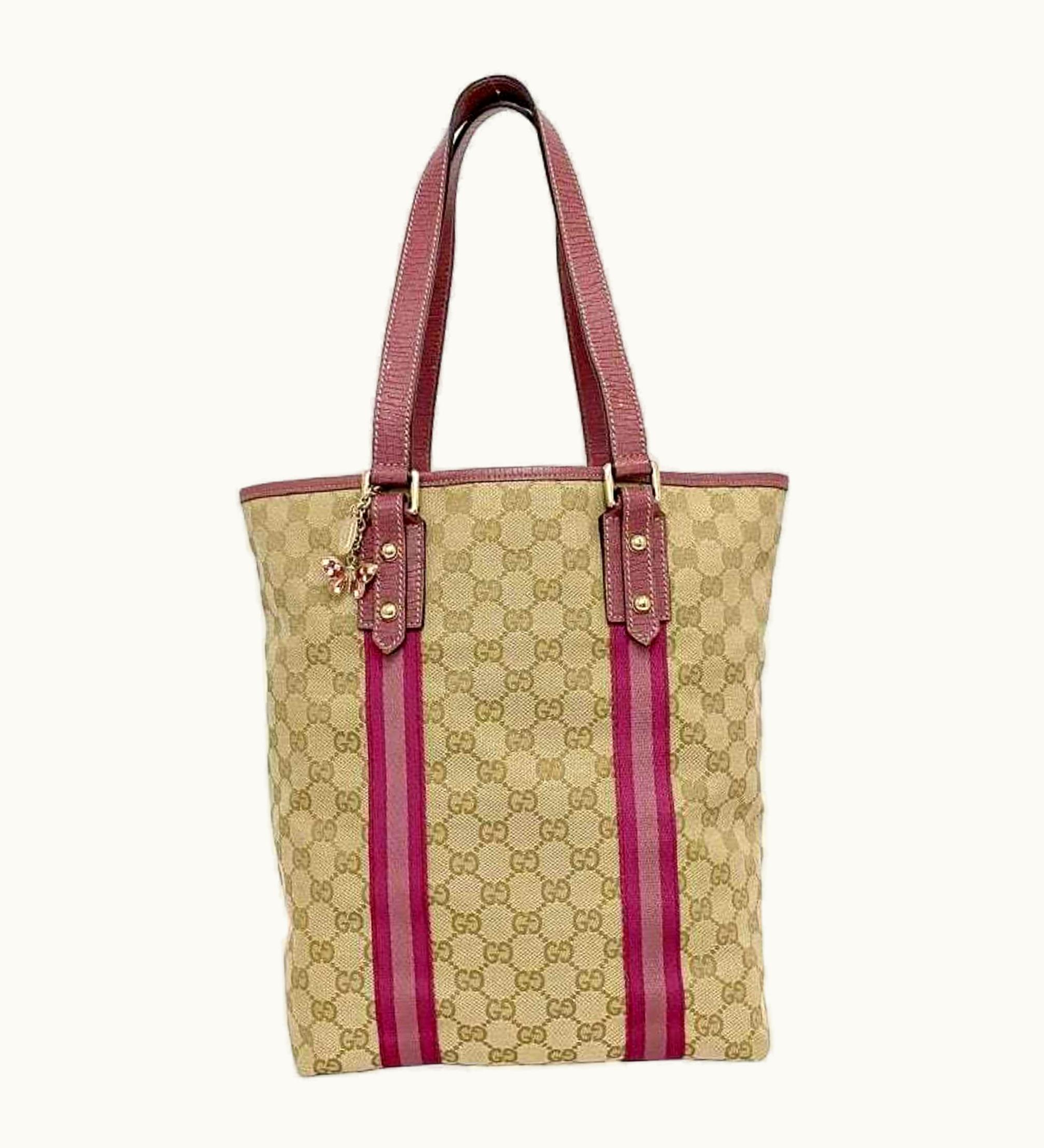 Gucci Gucci Tote Bag Beige Pink Sherry 162899 Canvas Leather Gucci Horsebit GG Butterfly Ladies
