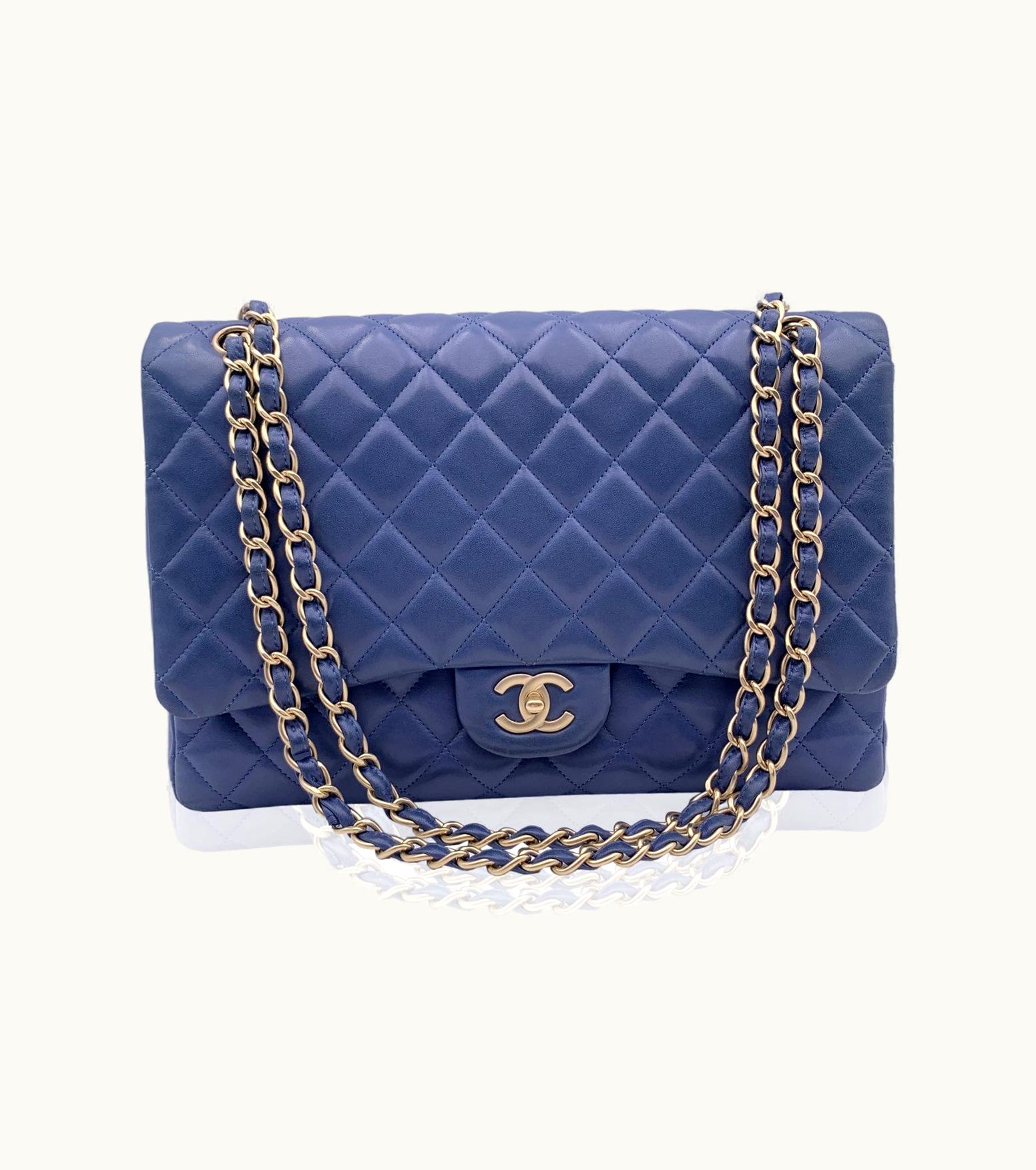 Chanel Chanel Blue Quilted Leather Maxi Timeless Classic 2.55 Single Flap Bag