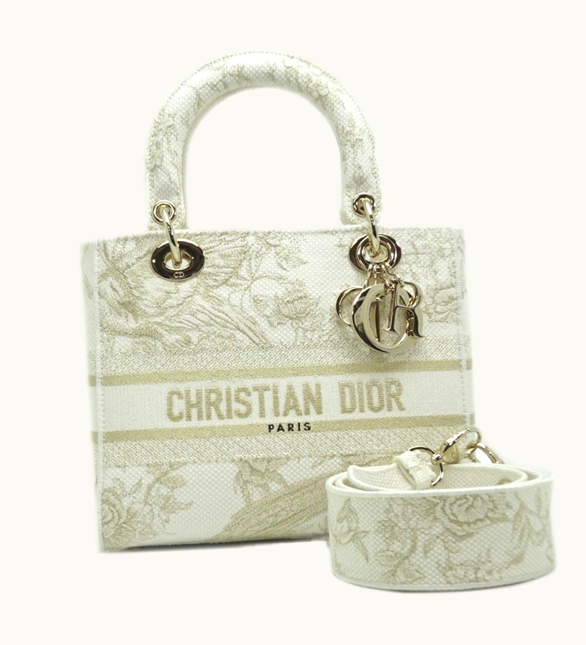 Dior Dior Christian Dior Lady D-Lite Medium 2022 Limited Ladies Handbag Toile White/Gold