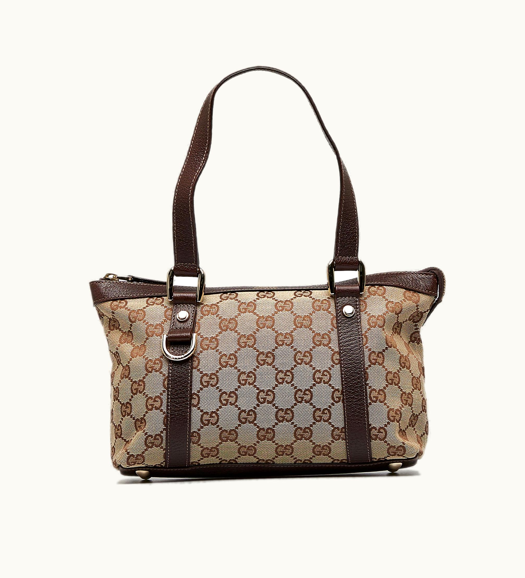 Gucci Gucci Abbey D-Ring Shoulder Bag Canvas Leather Trim Beige