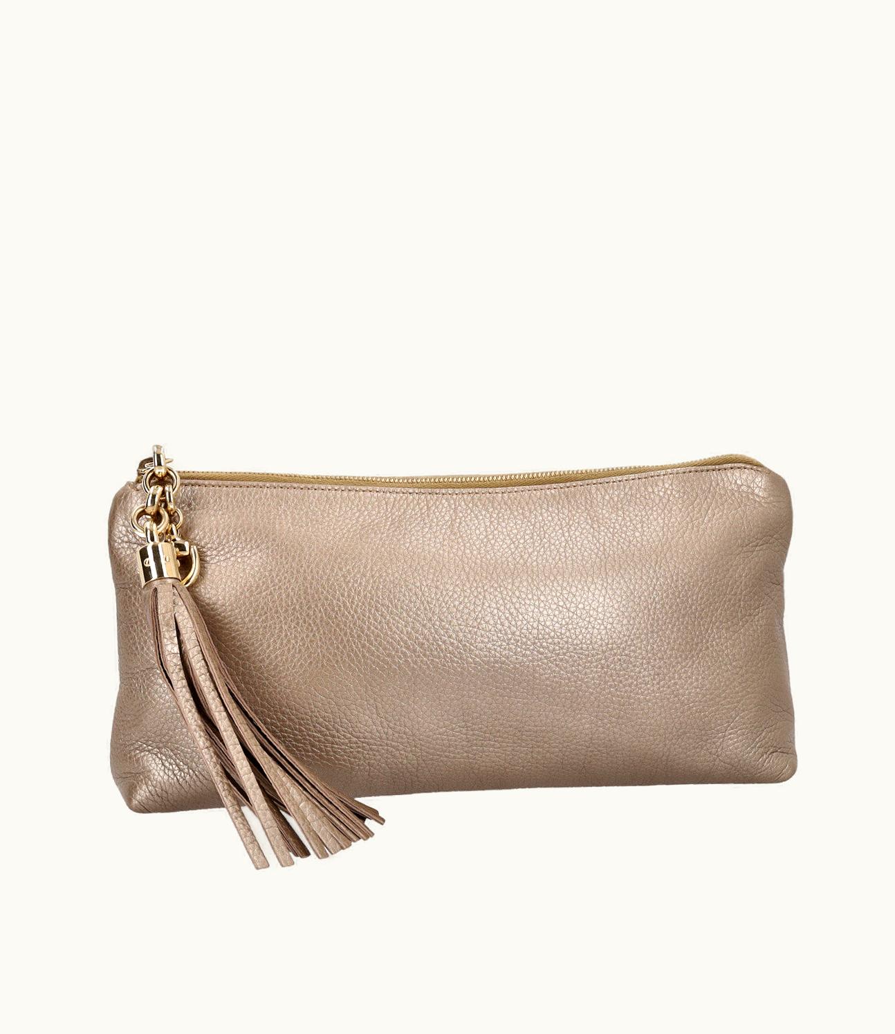 Gucci Gucci Metallic Leather Tassel Clutch Bronze
