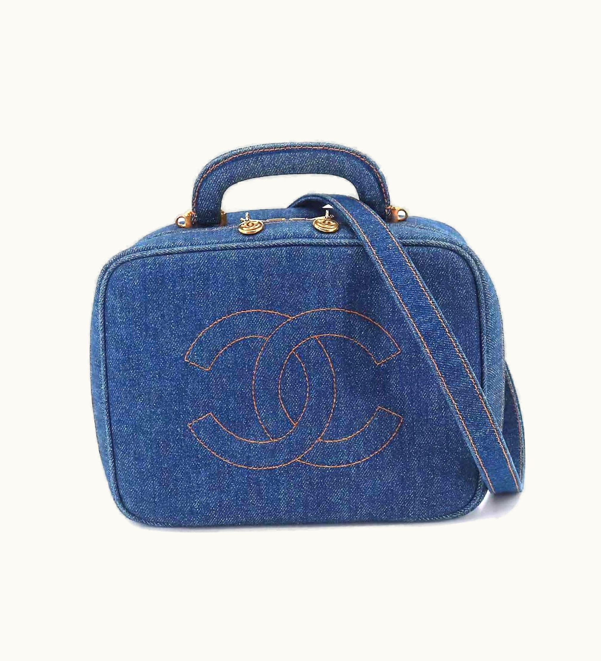 Chanel Chanel Vanity 2Way Hand Shoulder Bag Denim Blue A07061 Gold Metal Fittings Vintage