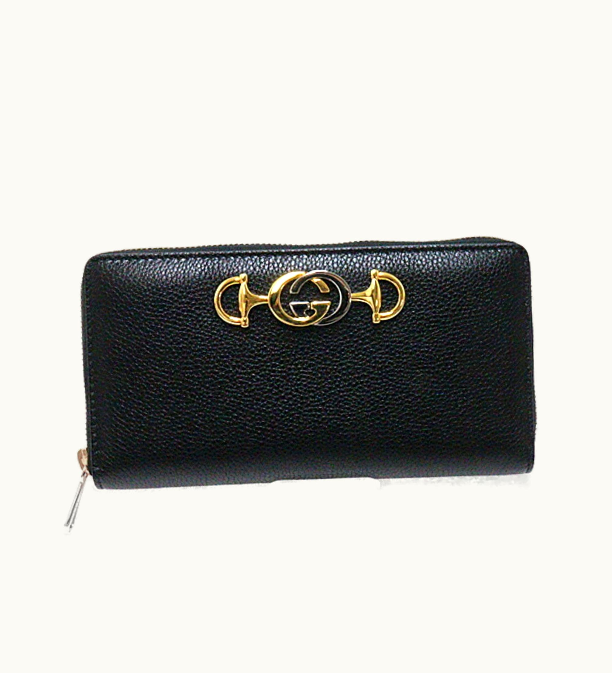Gucci Gucci Zumi Round Long Wallet 570661 Black Interlocking G Horsebit