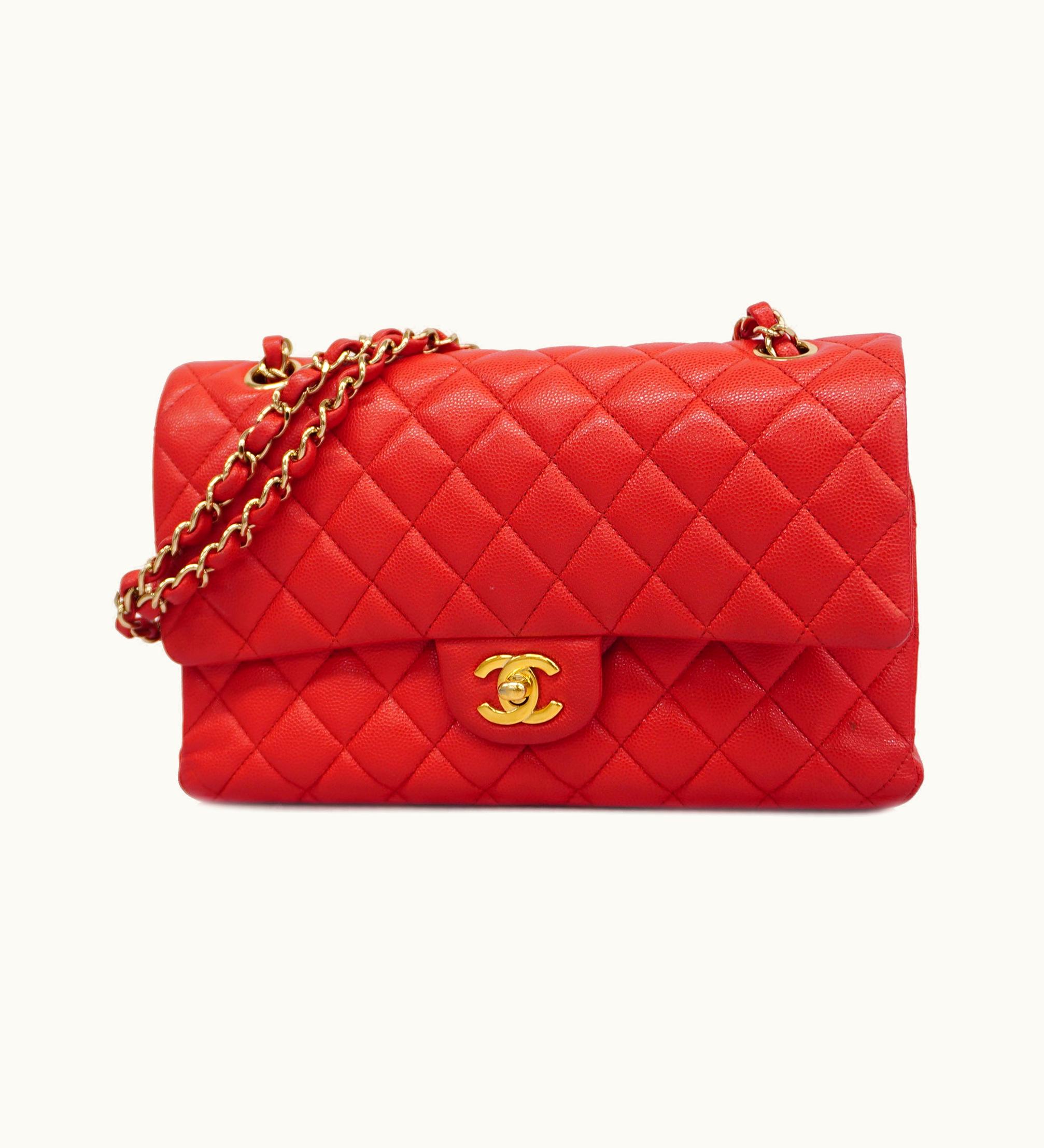 Chanel Chanel Matelasse W Flap W Chain Caviar Leather Cherry Red