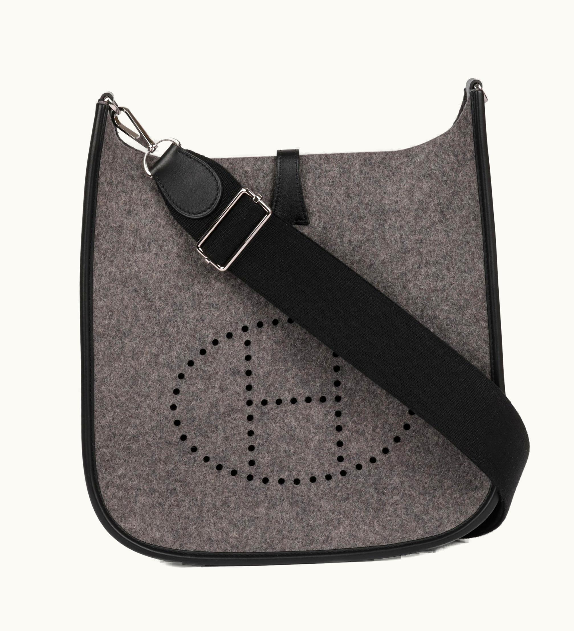 Hermès Hermès Black Swift Leather & Gris Moyen Felt Evelyne III 29 Shoulder Bag