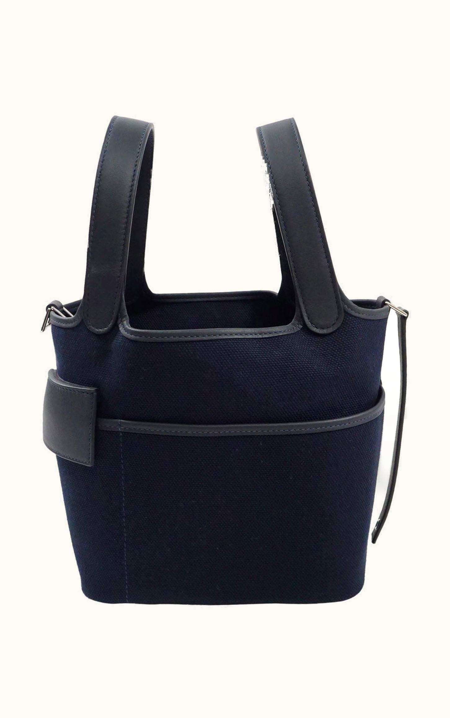 Hermès Hermès Black Swift And Blue Marine Toile Goeland Cargo Picotin Lock 18 Palladium Hardware