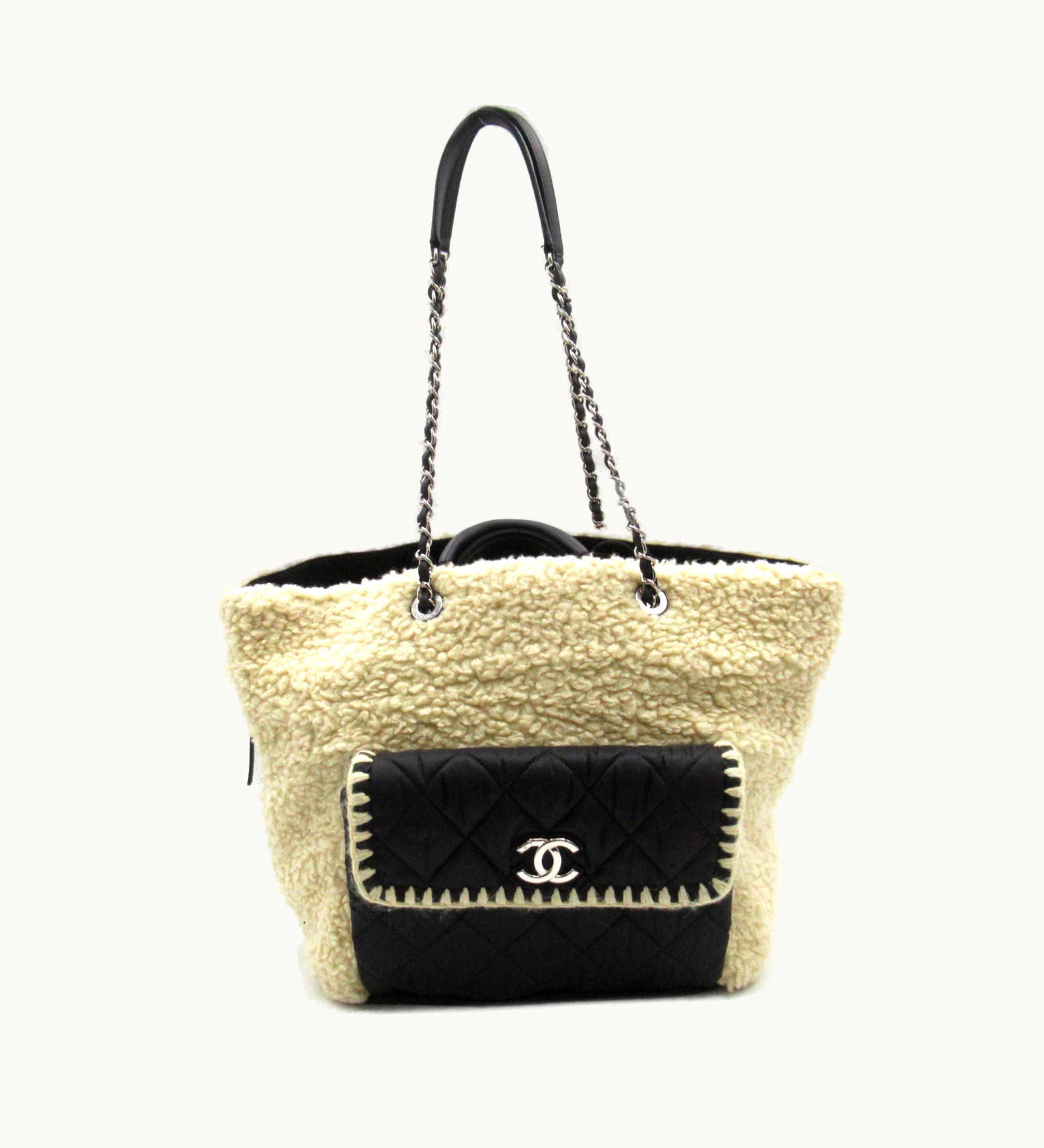 Chanel Chanel Boa Drawstring Tote Bag Ivory Black Mouton Nylon