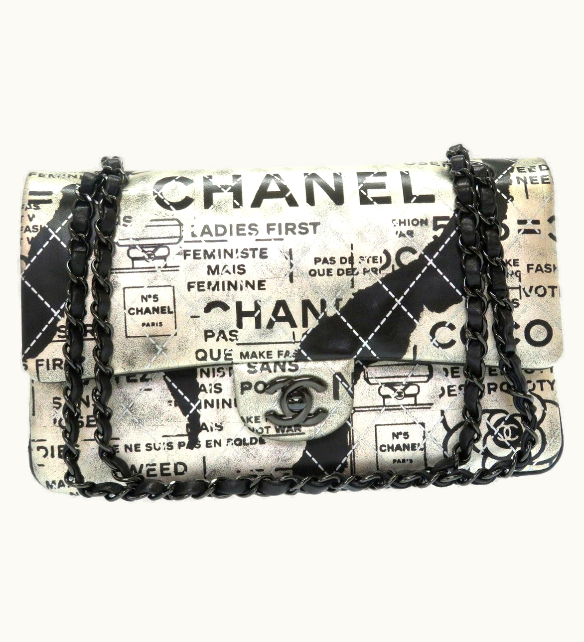 Chanel Chanel Matrasse Print Double Flap 2 Leather Silver Black Chain Shoulder Bag Coco Mark CC Lid