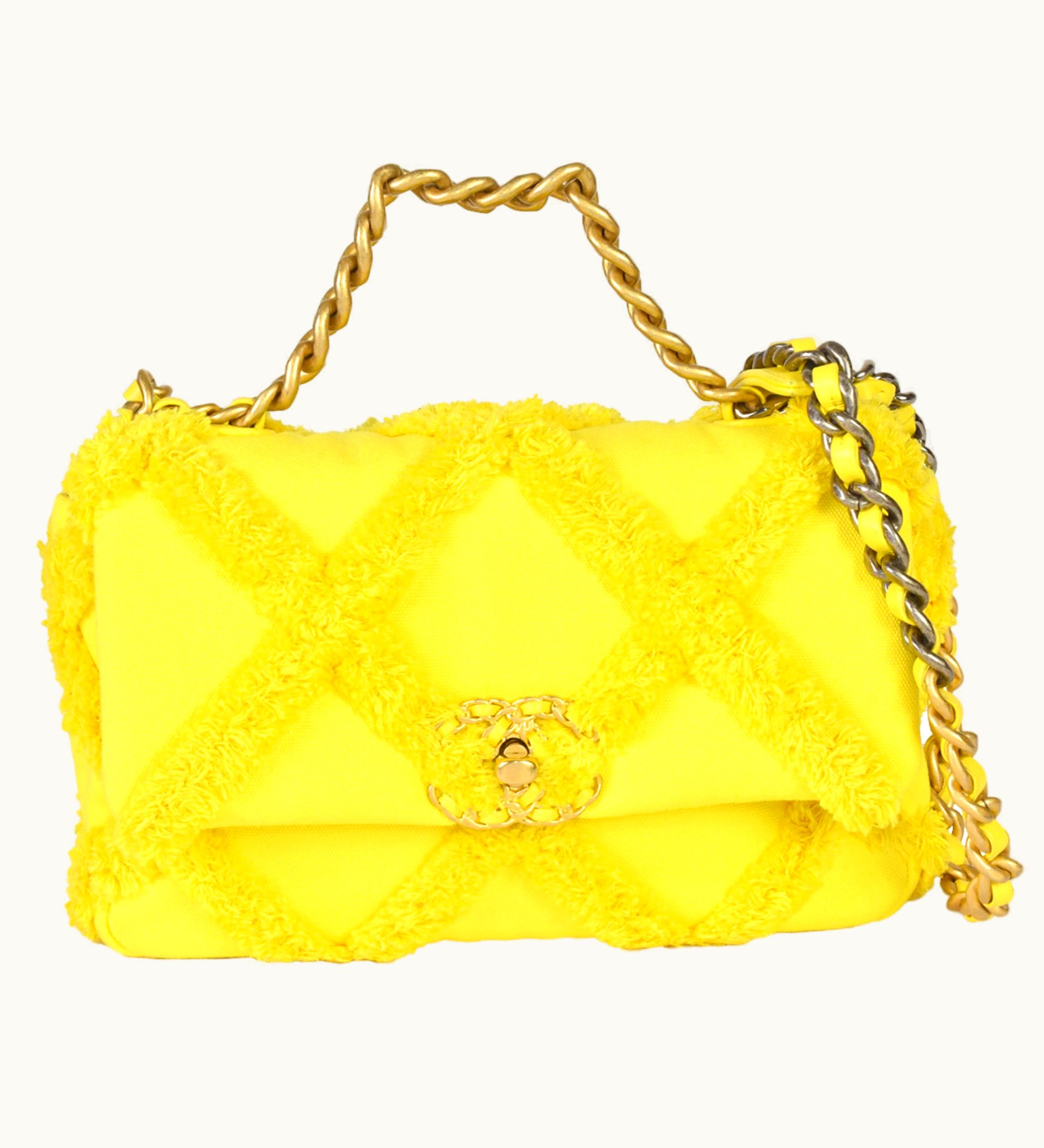Chanel Chanel 19 Matelasse Chain Shoulder Bag No. 30 Canvas Leather Yellow