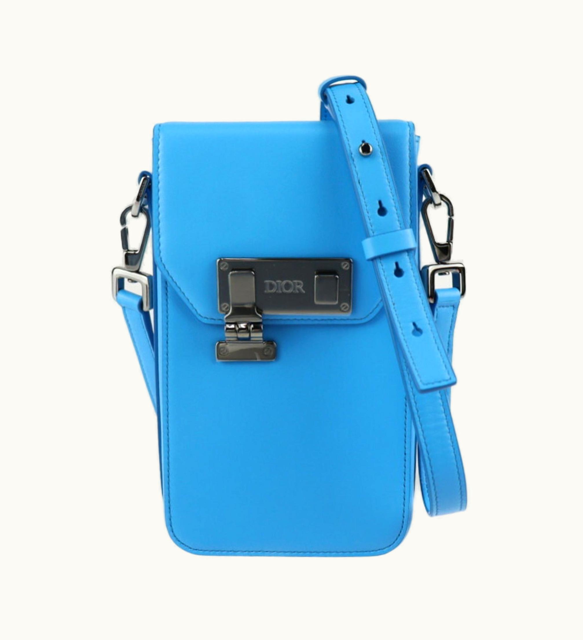 Dior Dior Christian Dior Dior Lock Vertical Pouch Shoulder Bag Leather Blue Pochette