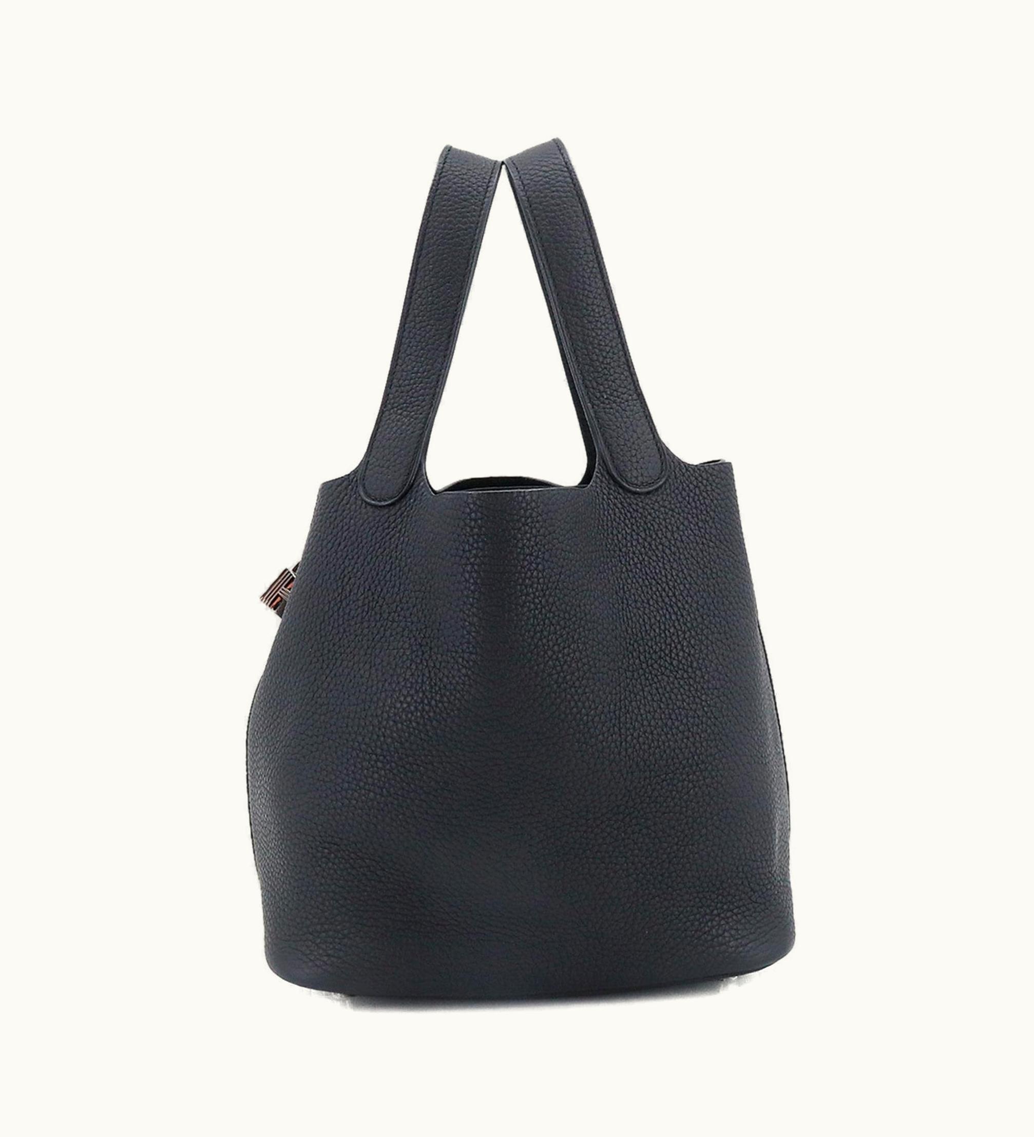 Hermès Hermès Picotin Lock MM Hand Bag Taurillon Clemence Black C Engraved Silver Metal Fittings