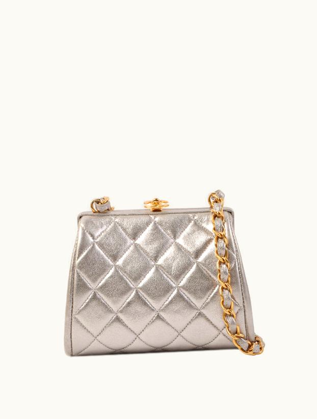 Chanel Chanel Around 1997 Made Turn-Lock Metal Clasp Chain Bag Silver