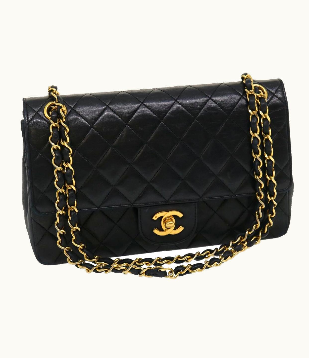 Chanel Chanel Matelasse25 Double Chain Flap Shoulder Bag Lamb Skin Black CC