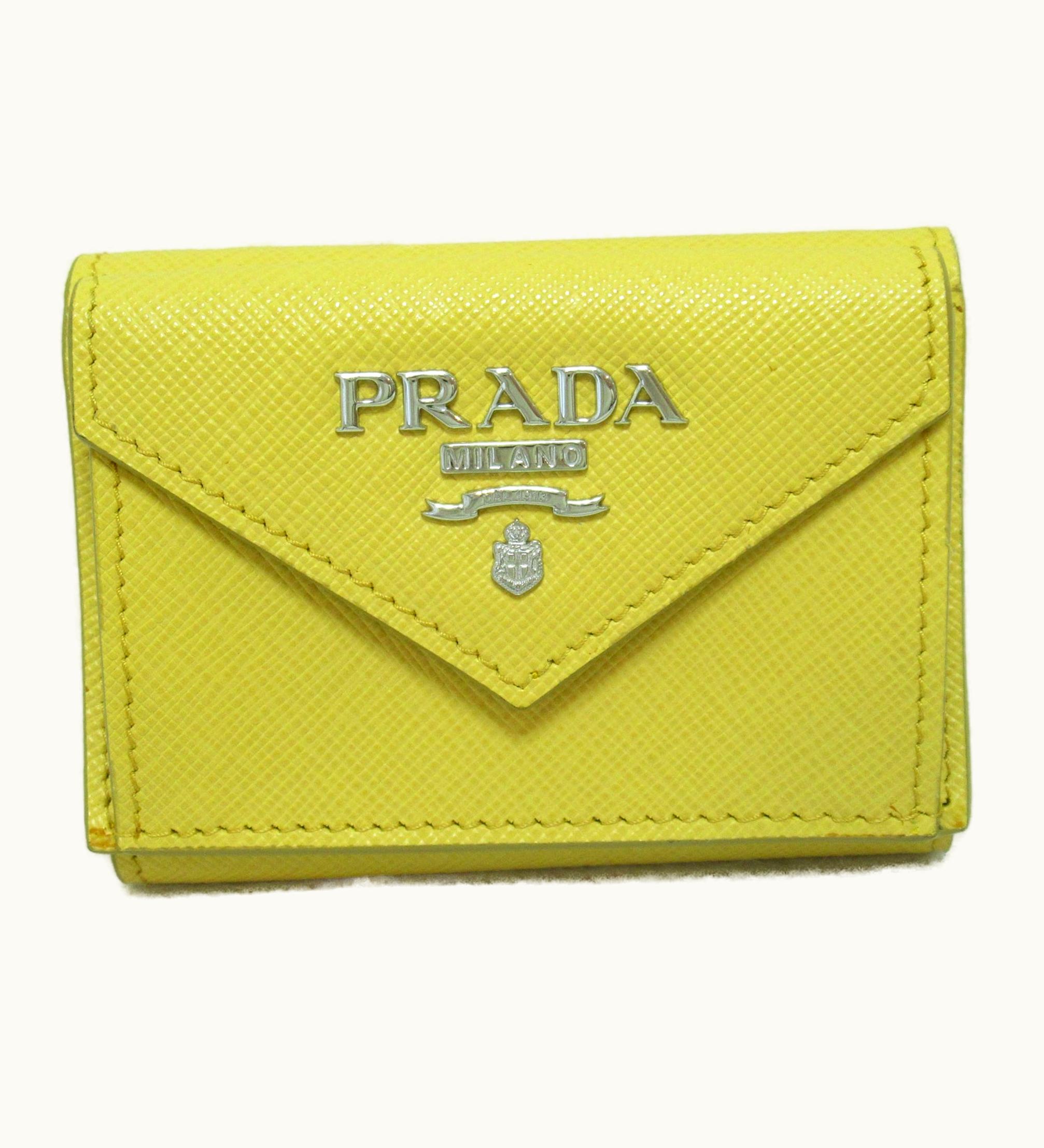 Prada Prada Tri-Fold Wallet Yellow Safiano Leather 1Mh021