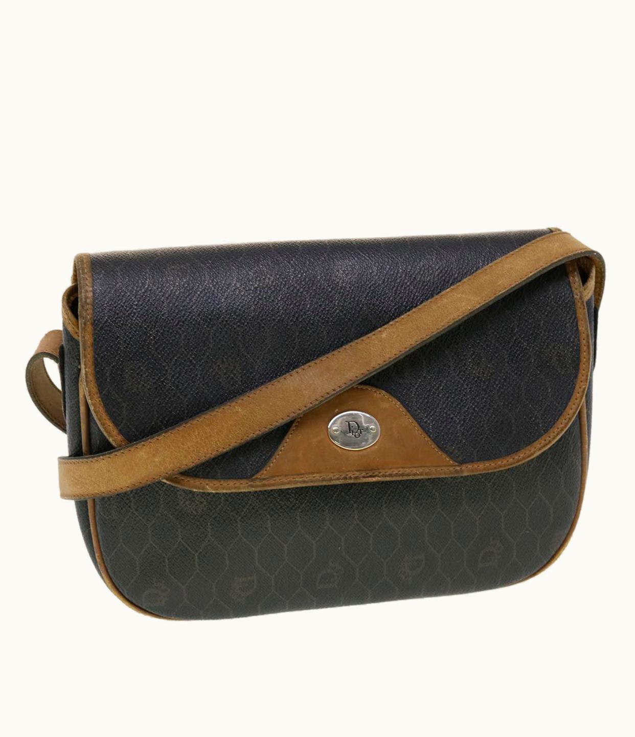 Dior Dior Christian Dior Honeycomb Canvas Shoulder Bag Pvc Leather Black