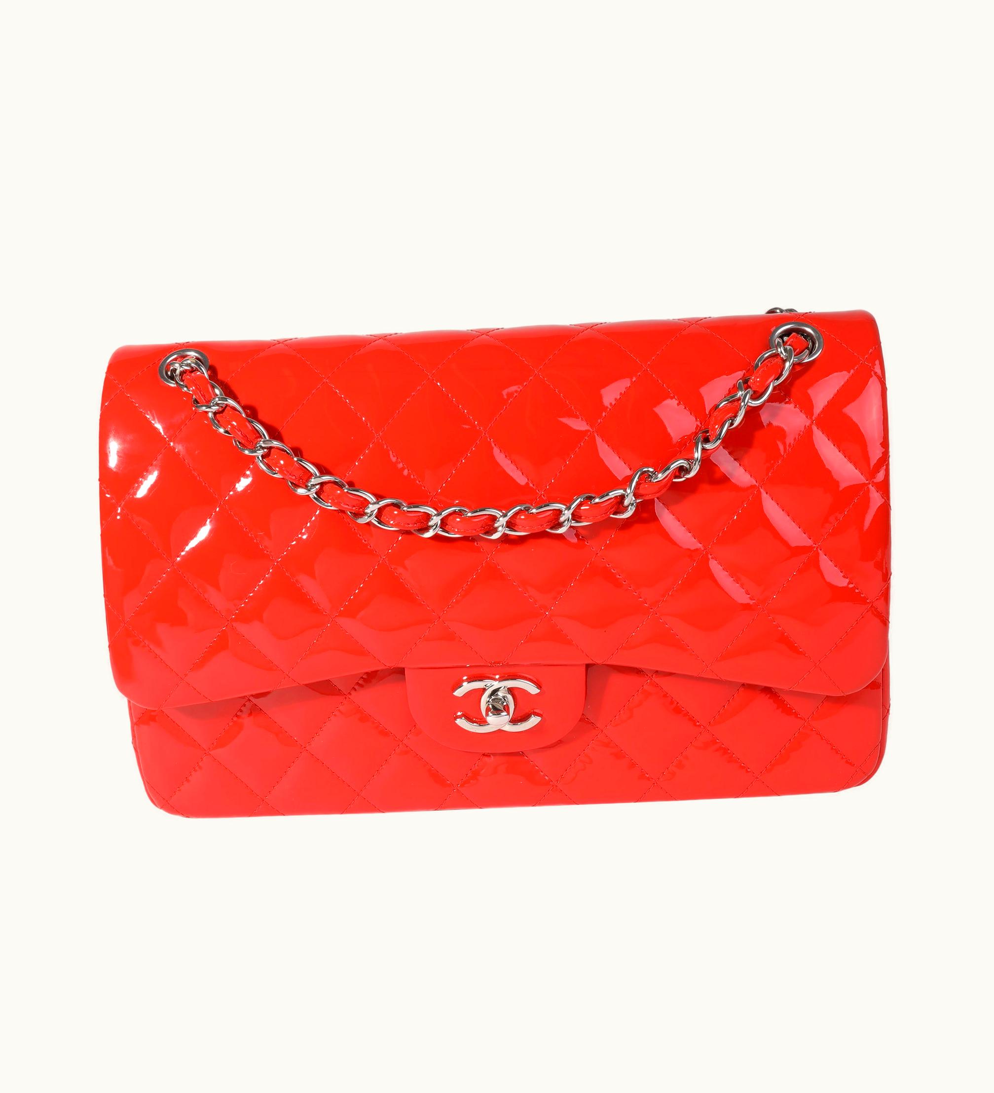 Chanel Chanel Red Patent Classic Jumbo Double Flap Shoulder Bag - Ruby