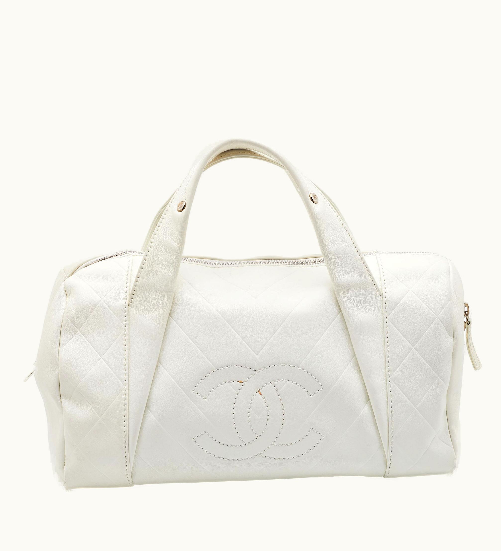 Chanel Chanel Off White Double Quilt Leather Bowler Bag