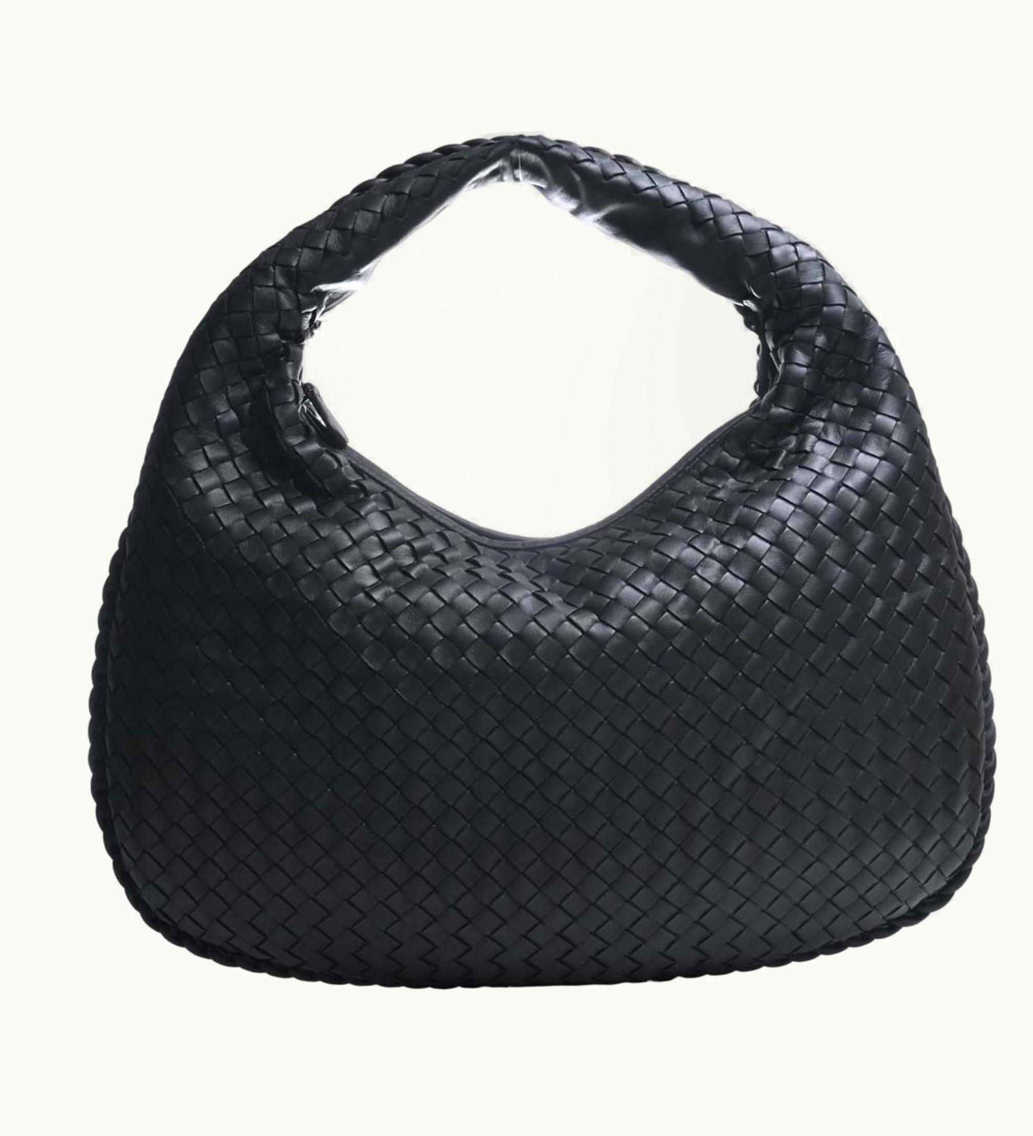 Bottega Veneta Intrecciato Leather One Shoulder Bag Black Women's