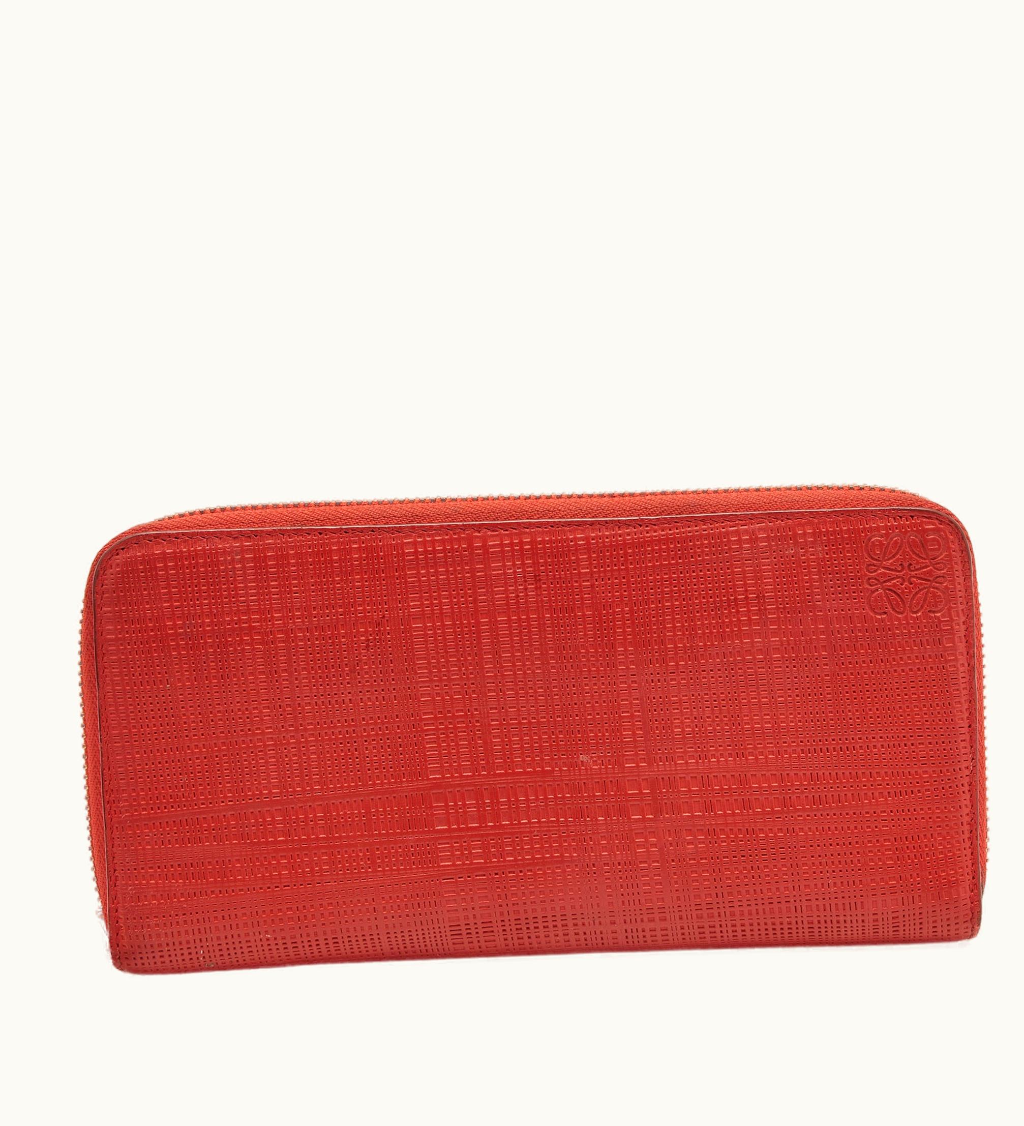 Loewe Red Textured Leather Zip Around Continental Wallet