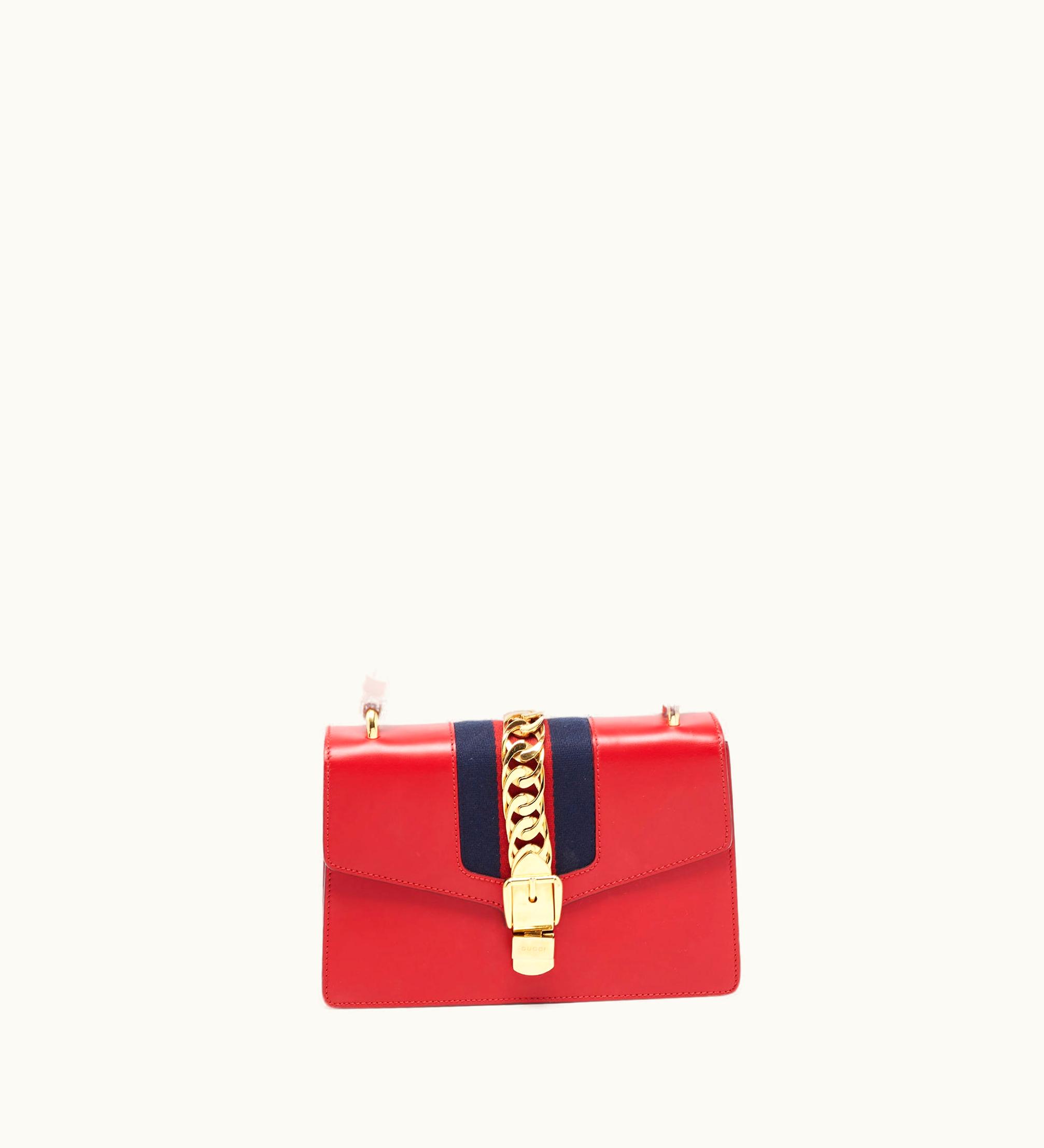 Gucci Gucci Red Leather Small Sylvie Web Shoulder Bag