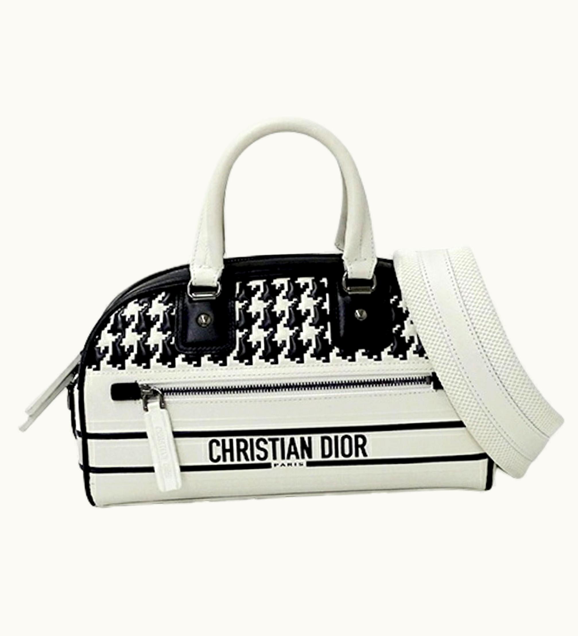 Dior Dior Christian Dior Bag Ladies Handbag Shoulder 2Way Vibe Small Leather Black White Houndstooth Bicolor