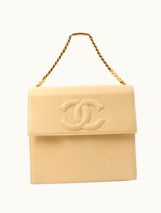 Chanel Chanel Around 1997 Made CC Mark Stitch Logo Chain Top Handle Bag Beige