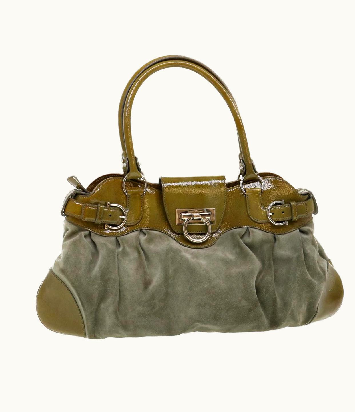 Salvatore Ferragamo Salvatore Ferragamo Hand Bag Suede Gray Green Au-21 5370