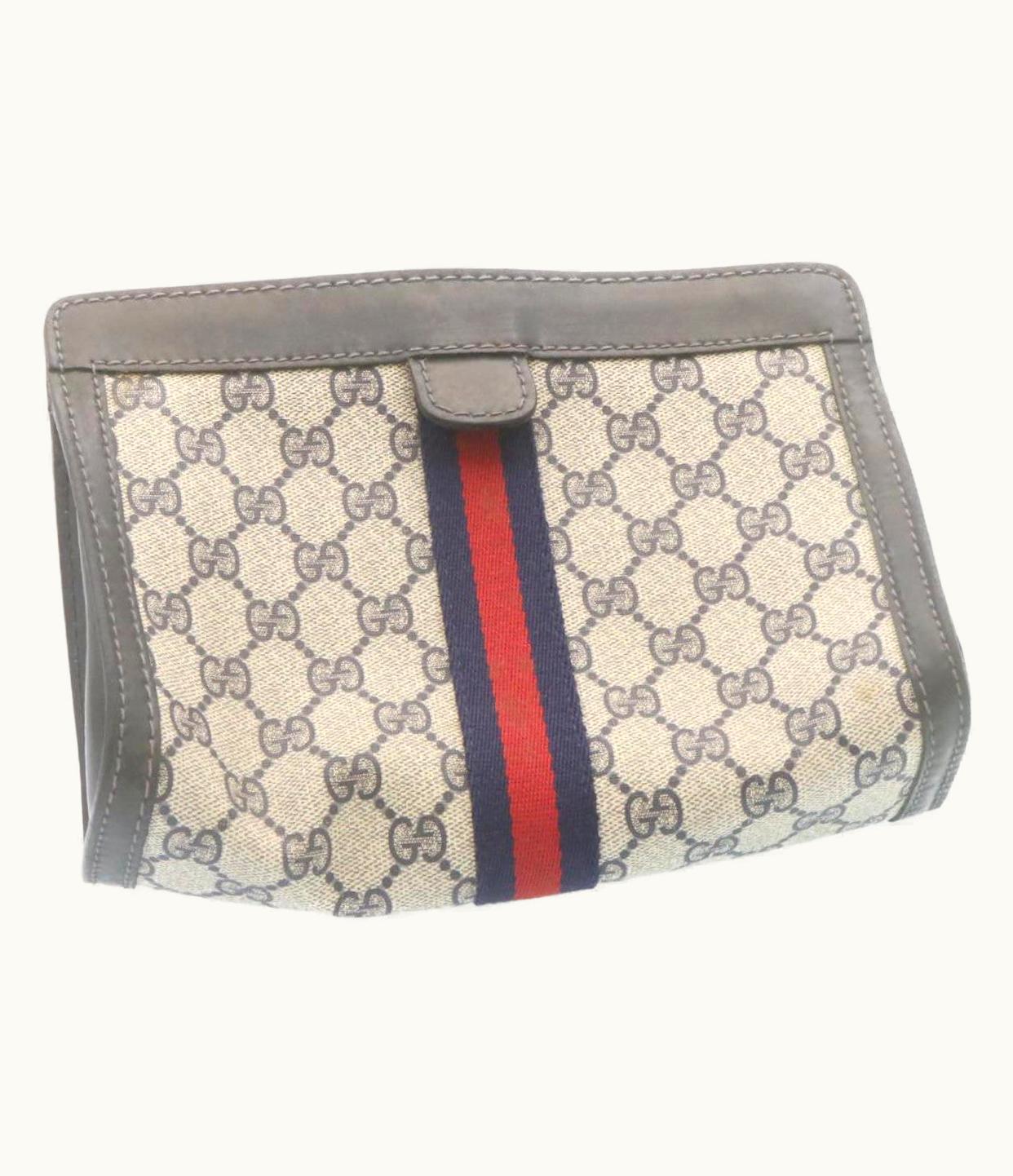 Gucci Gucci Sherry Line GG Canvas Clutch Bag Navy Red