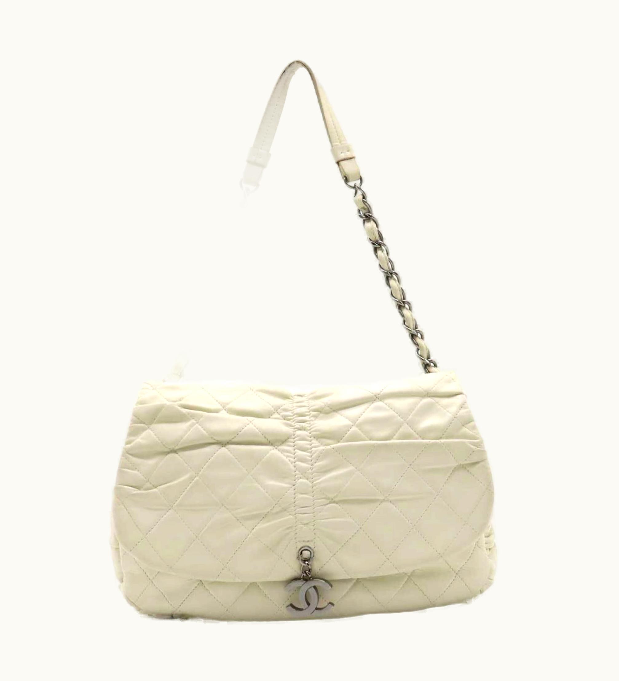 Chanel Chanel Matelasse Coco Mark Half Moon Shoulder Bag Chain Leather Ivory