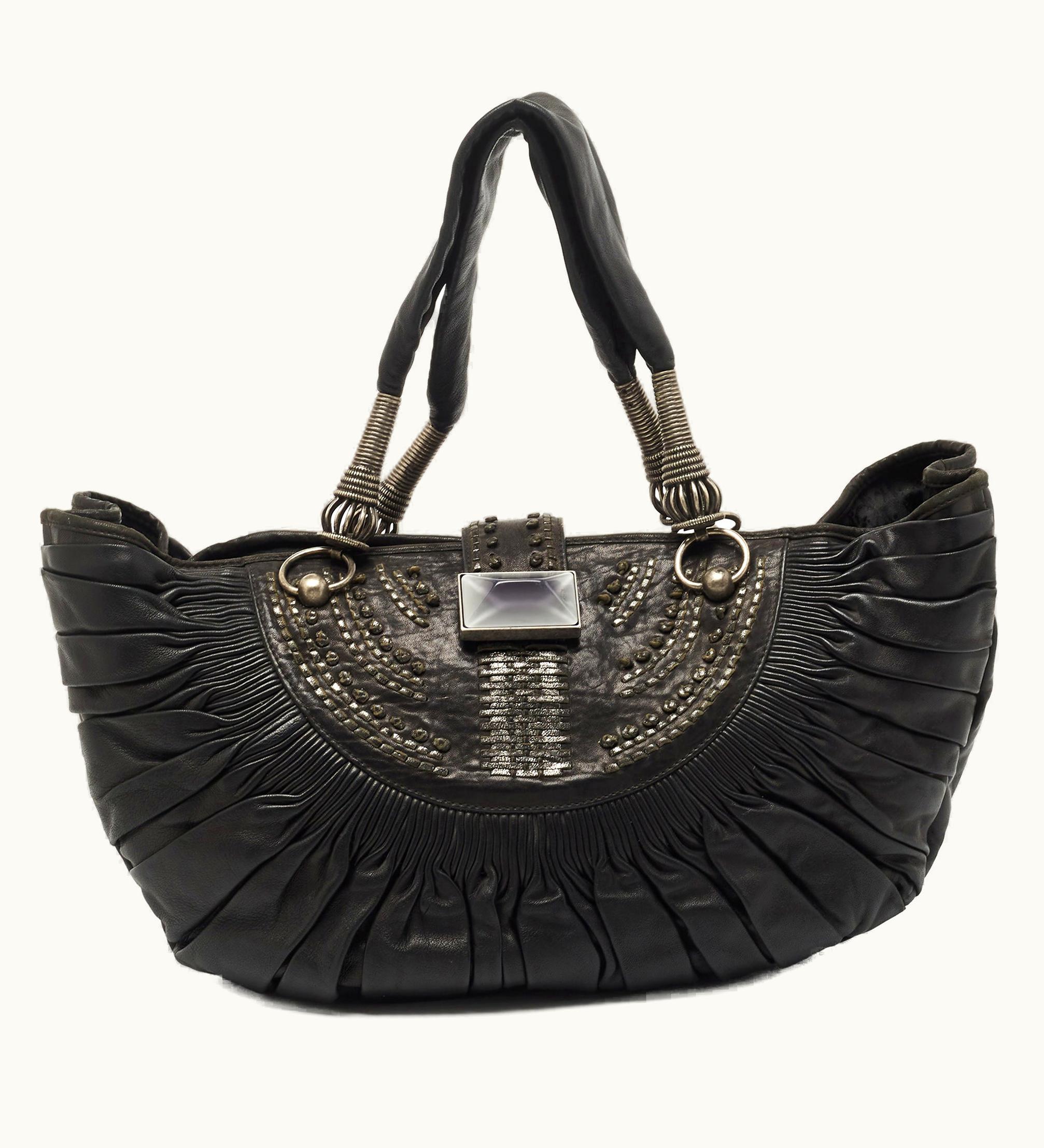 Dior Dior Plisse 26 Black Leather Tote