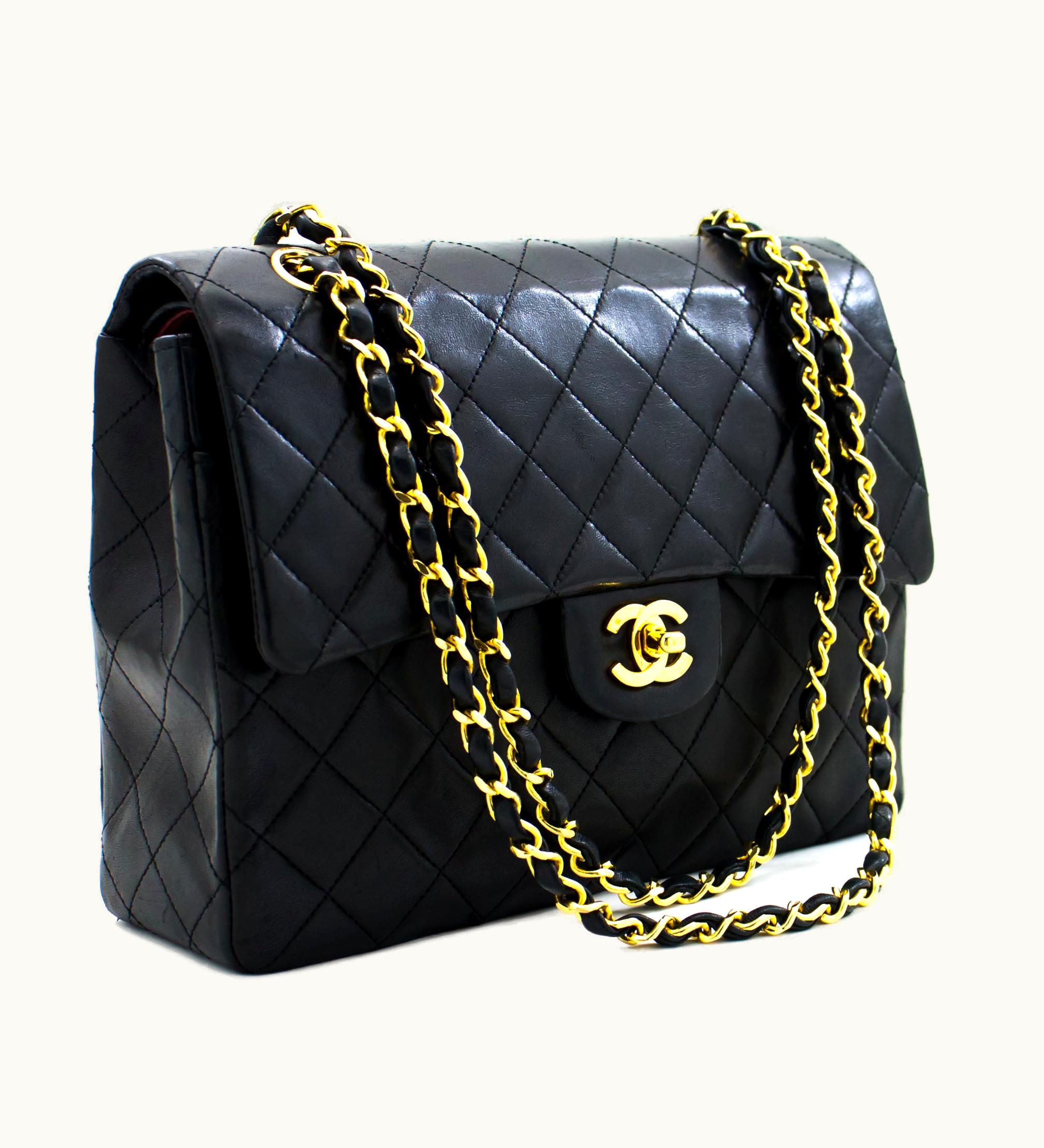 Chanel Chanel 2.55 Classic Double Flap Square Chain Shoulder Bag Black Lambskin