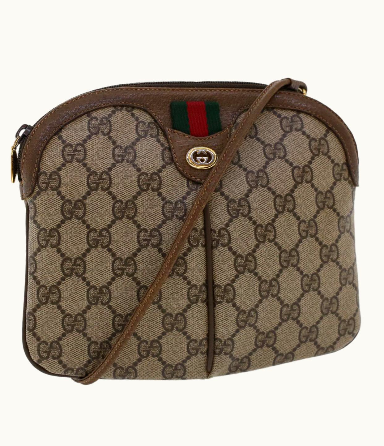 Gucci GUCCI Sherry Line GG Canvas Shoulder Bag Beige Red Green