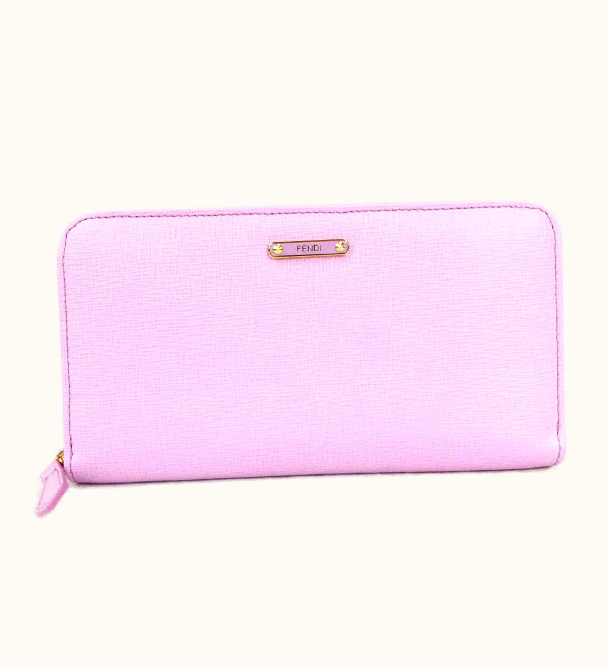 Fendi Fendi Round Zipper Long Wallet Leather Pink Ladies 8M0299
