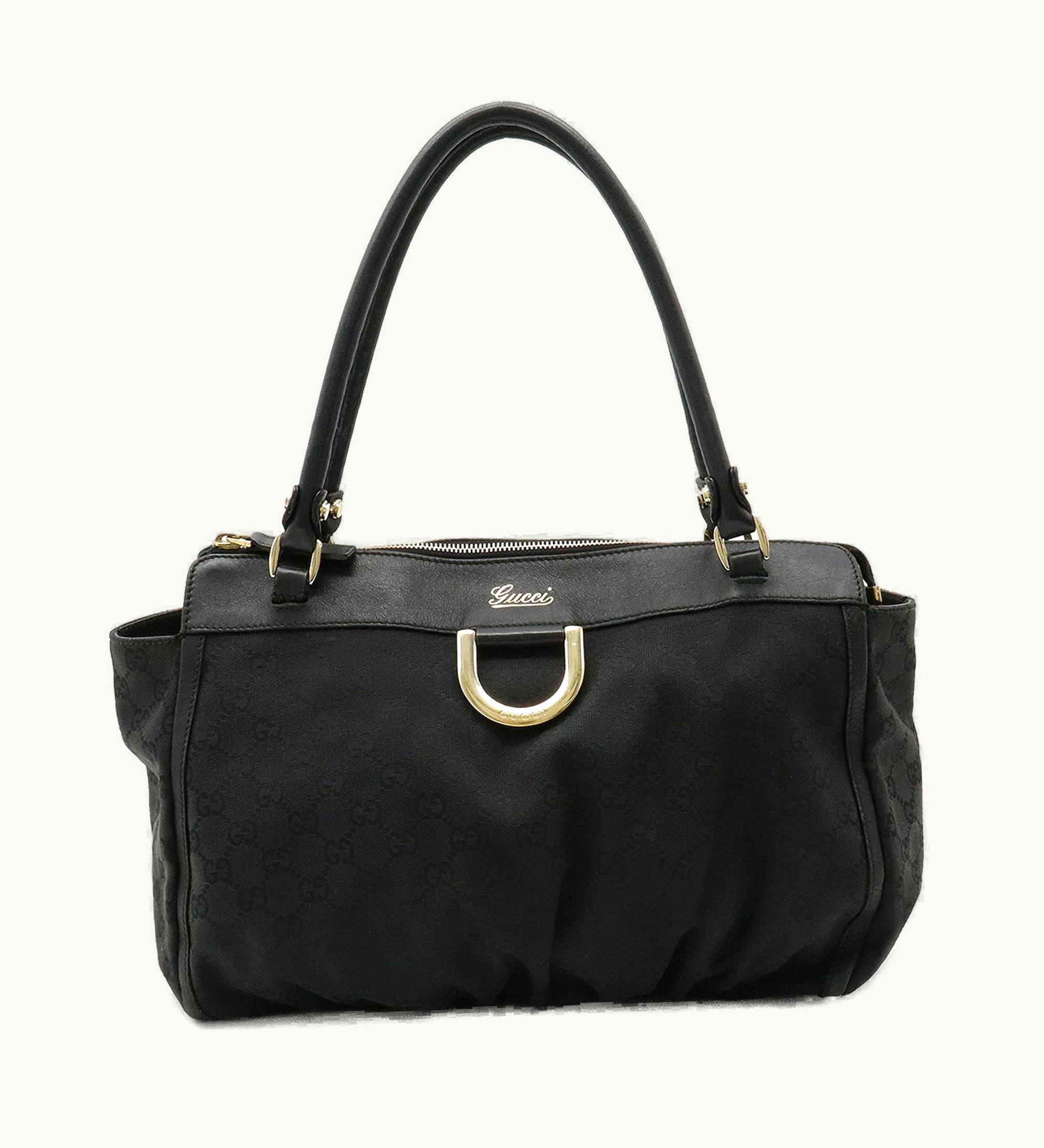 Gucci Gucci GG Canvas Abbey Line Tote Bag Shoulder Leather Black 189831