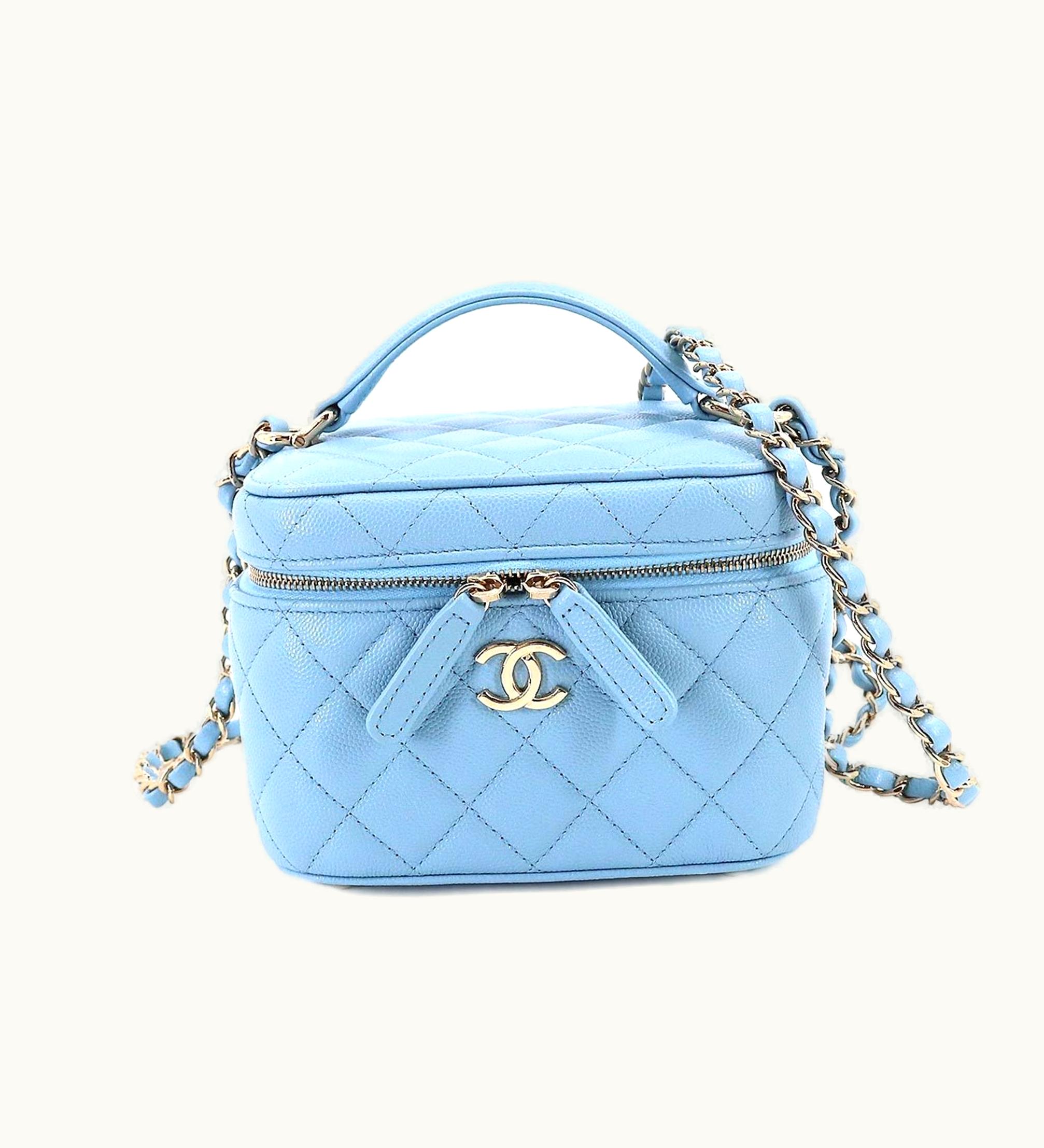 Chanel Chanel Matelasse Small Vanity Chain Shoulder Bag Caviar Skin Leather Light Blue As3171