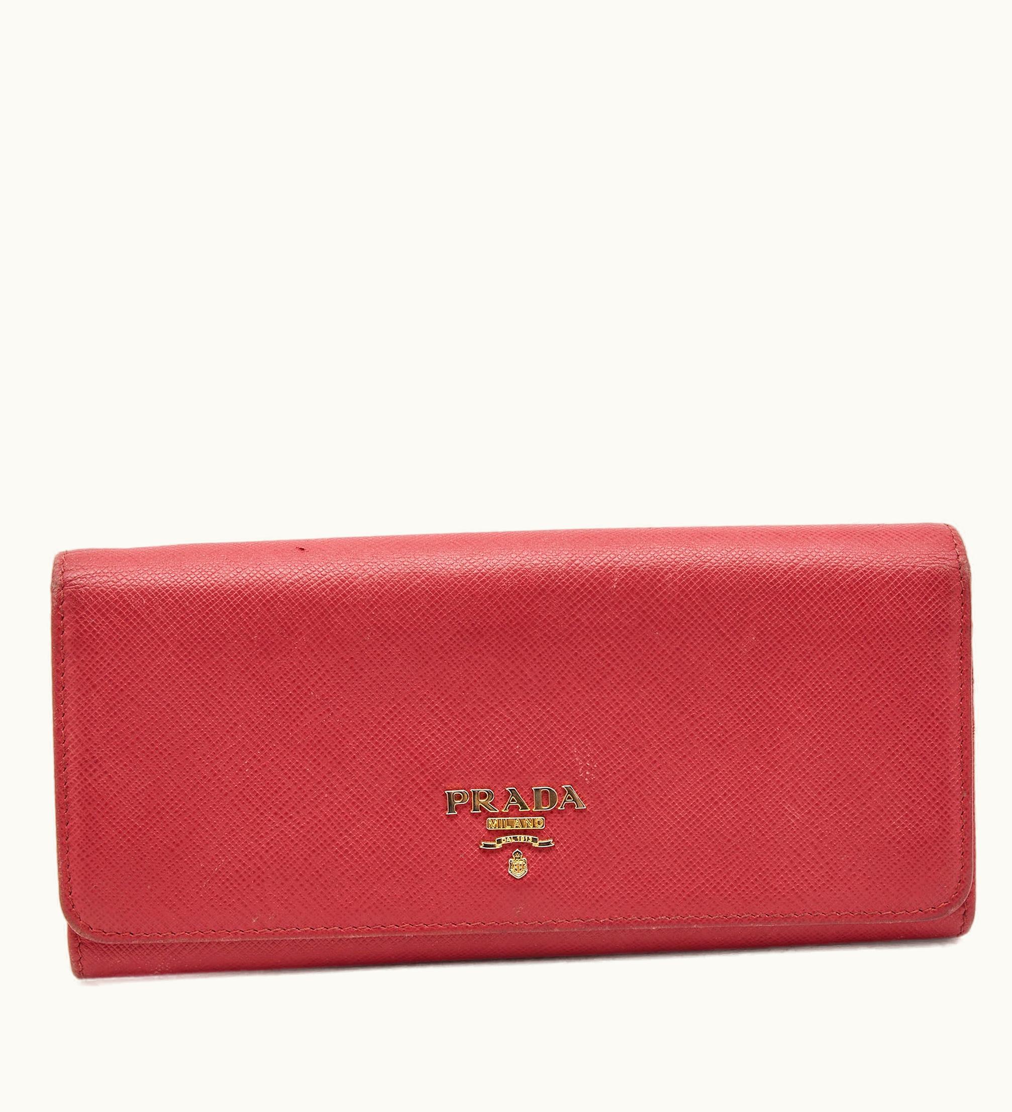 Prada Prada Dark Pink Saffiano Metal Leather Logo Flap Continental Wallet