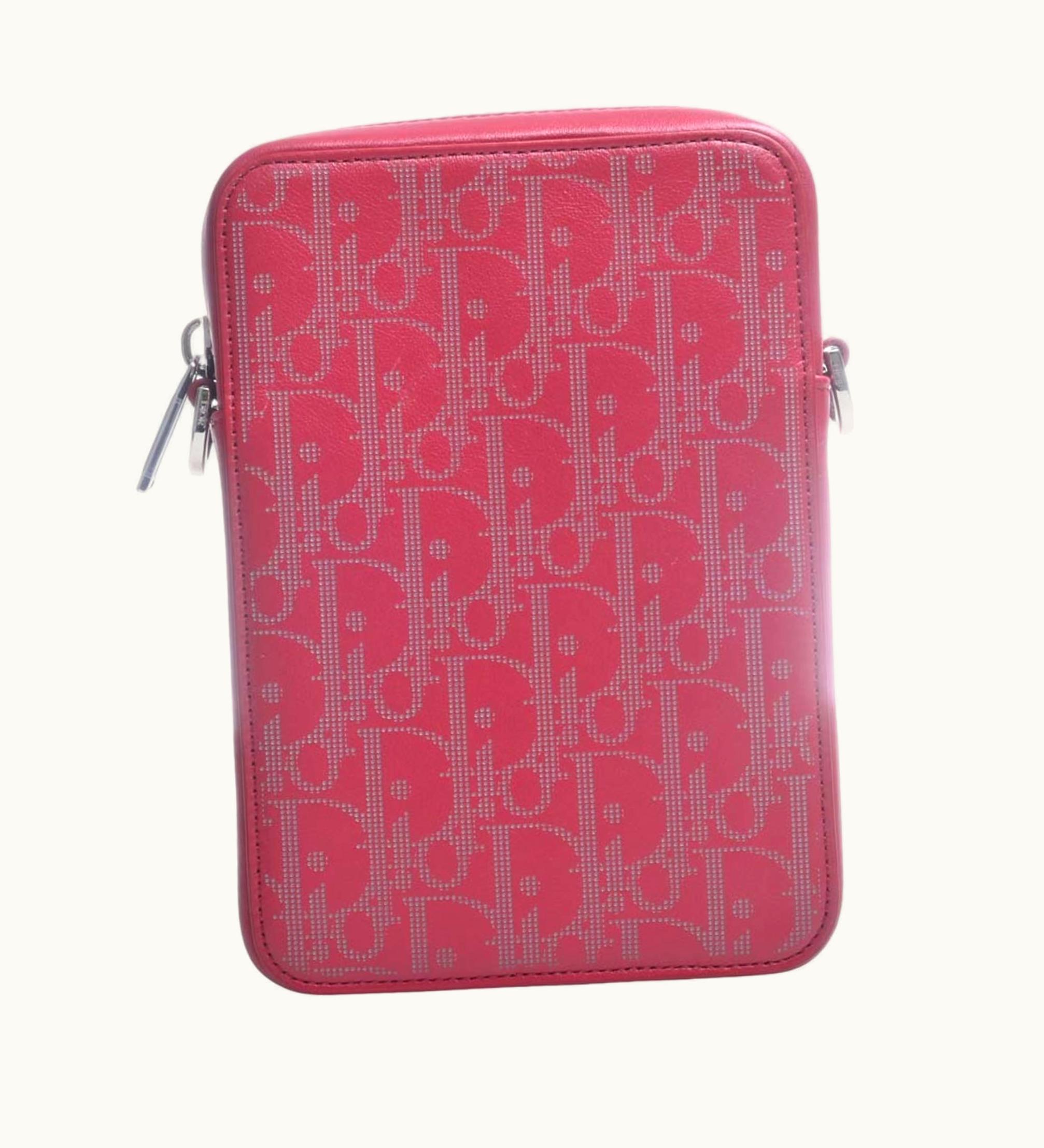 Dior Dior Christian Dior Oblique Leather World Tour Messenger Bag Shoulder Red Women's