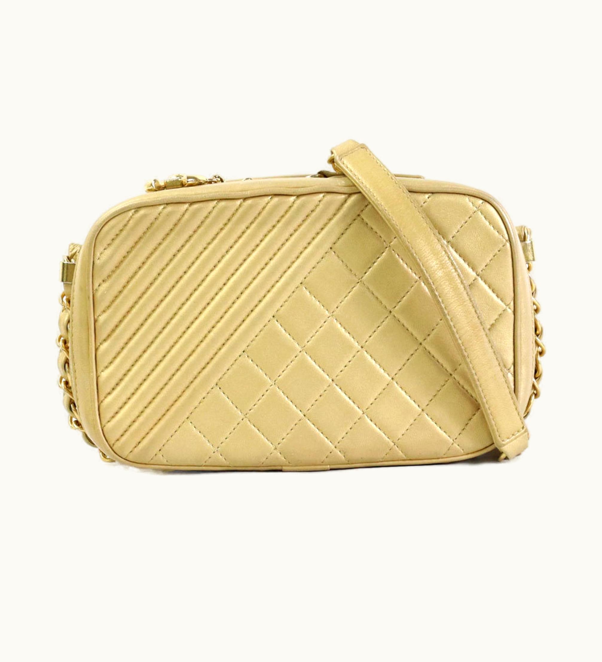 Chanel Chanel Diagonal Shoulder Bag Matelasse Leather/Metal Gold Women's