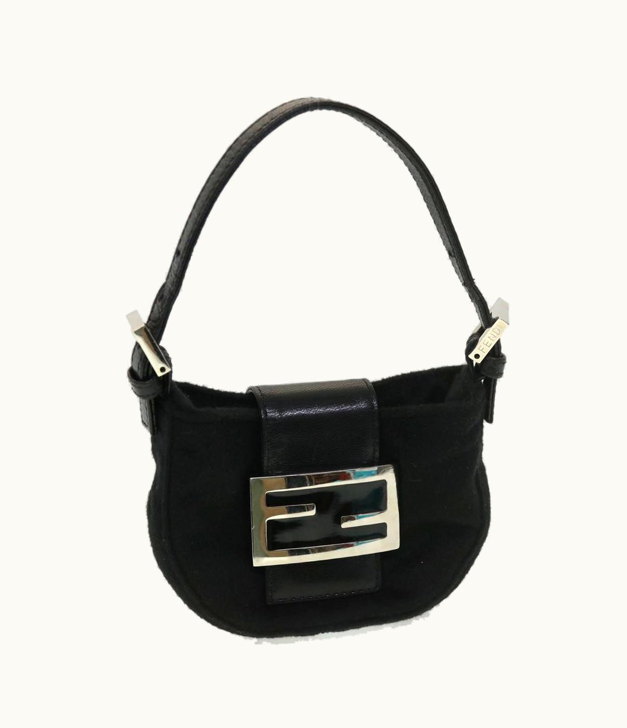 Fendi Fendi Mini Mamma Baguette Shoulder Bag Wool Black
