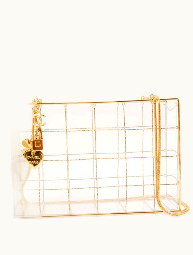 Chanel CHANEL Beads Chocolate Bar Logo Charm Chain Shoulder Bag Clear Luxury Shoulder Bag Black