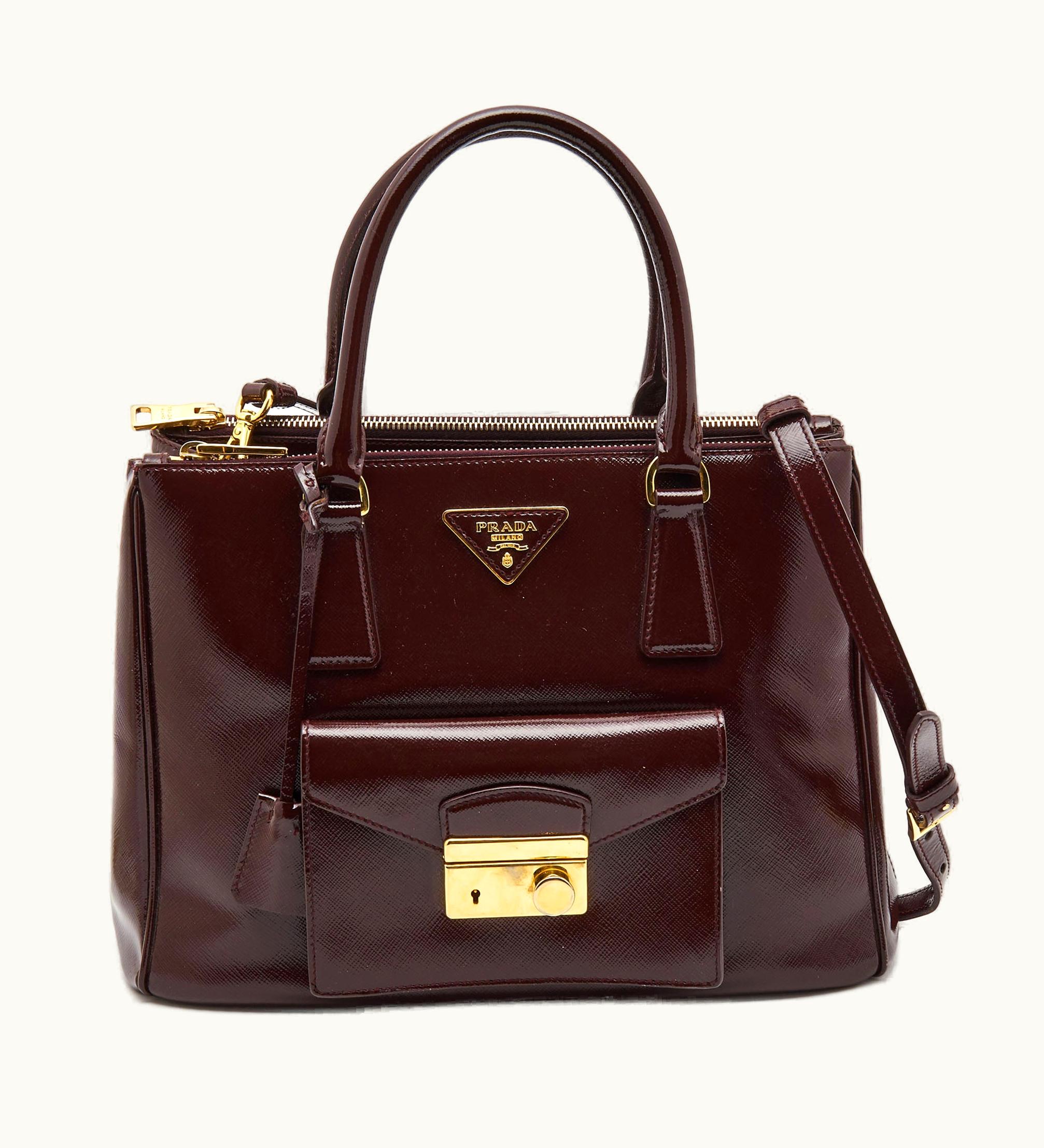 Prada Prada Burgundy Saffiao Patent Leather Cargo Pocket Tote